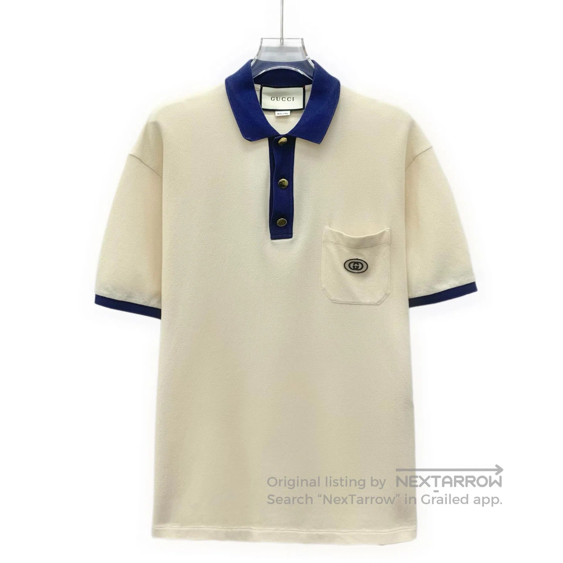 Gucci Guicci Beige badge embroidery cotton polo neck single-brea Size US M / EU 48-50 / 2 - 1 Thumbnail