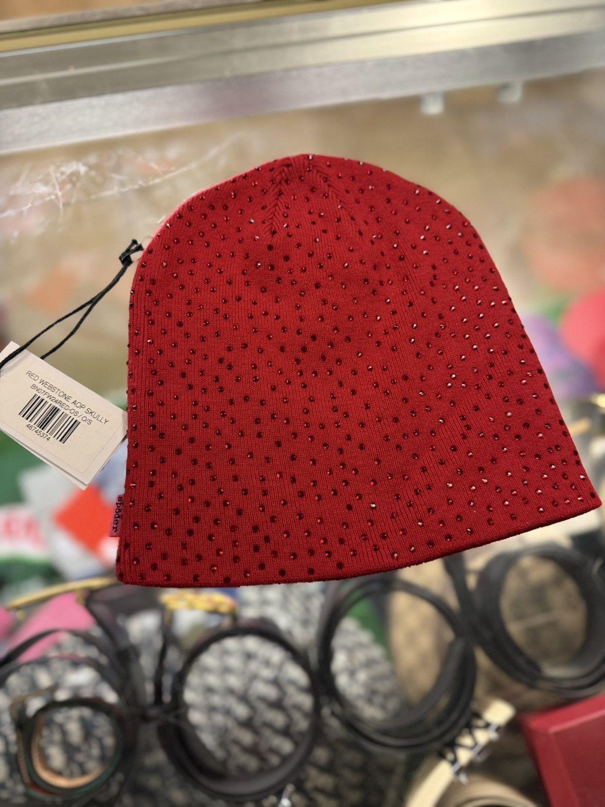 Sp5der Spider RinsStone Crystal Beanie Red Brand New Size ONE SIZE - 2 Thumbnail