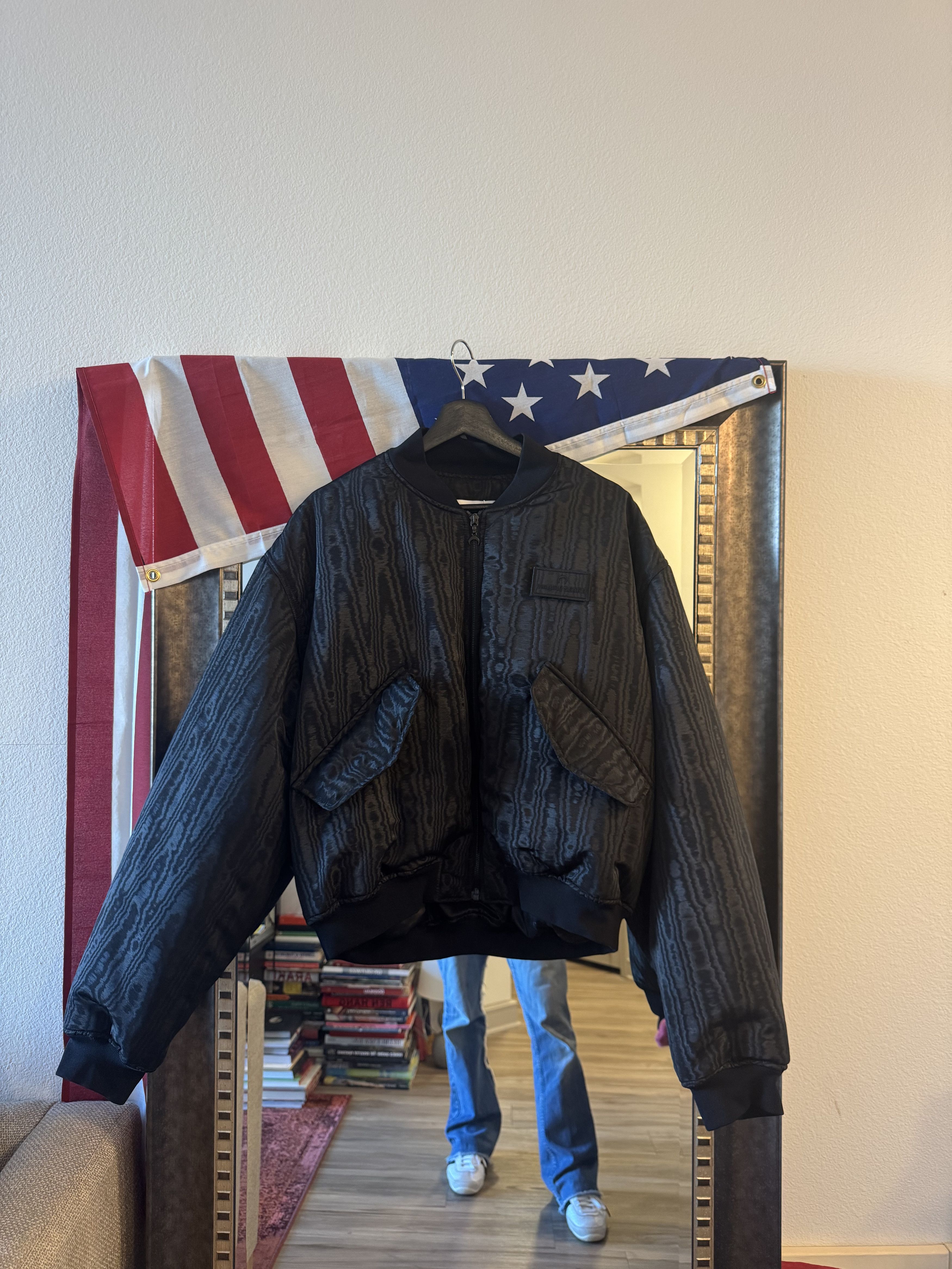 Marine Serre Black Moiré Bomber Jacket