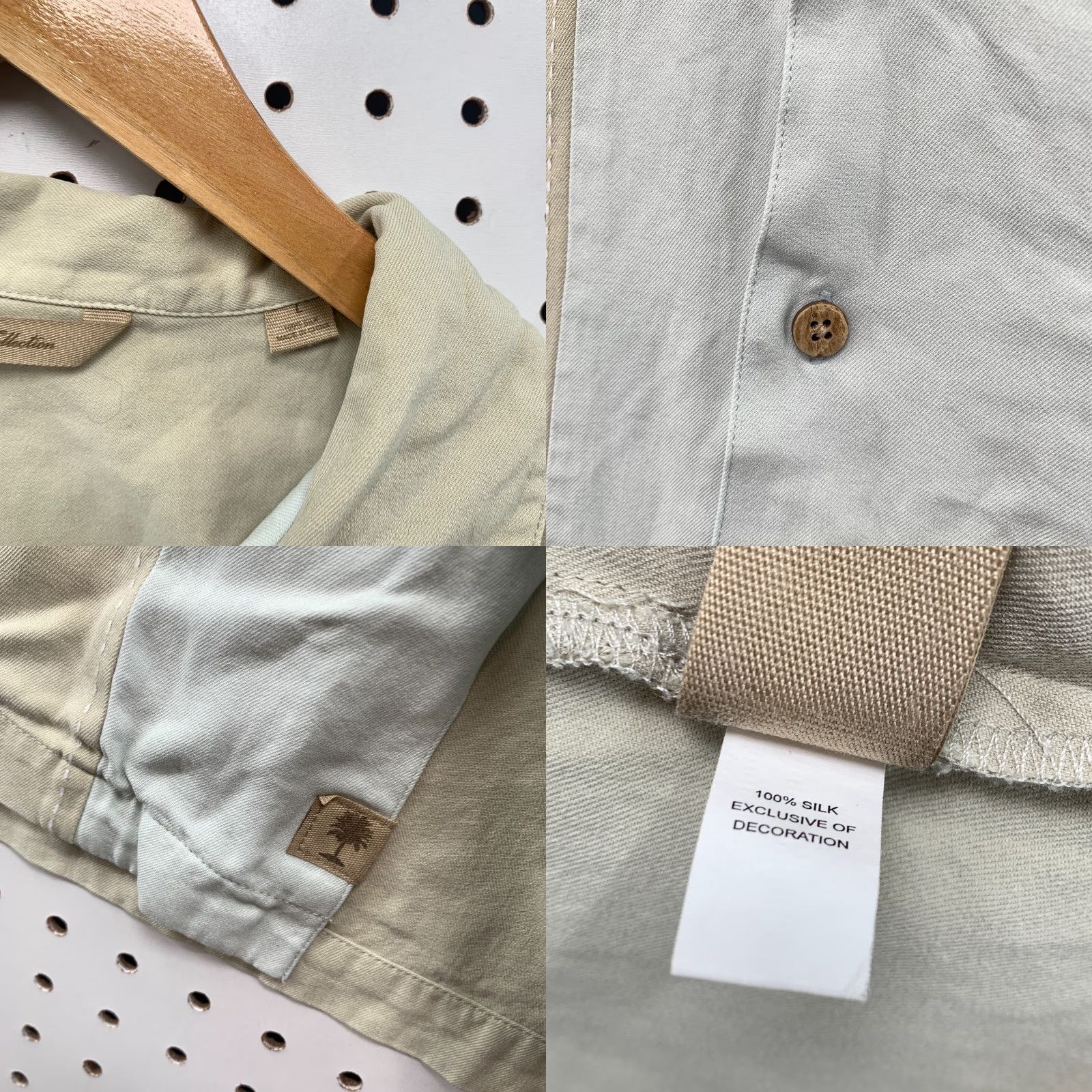 Vintage Paradise Collection 100% Silk Camp Shirt White Beige Striped Mens Large L Short Sleeve Button-Up Shirt Size US L / EU 52-54 / 3 - 8 Thumbnail