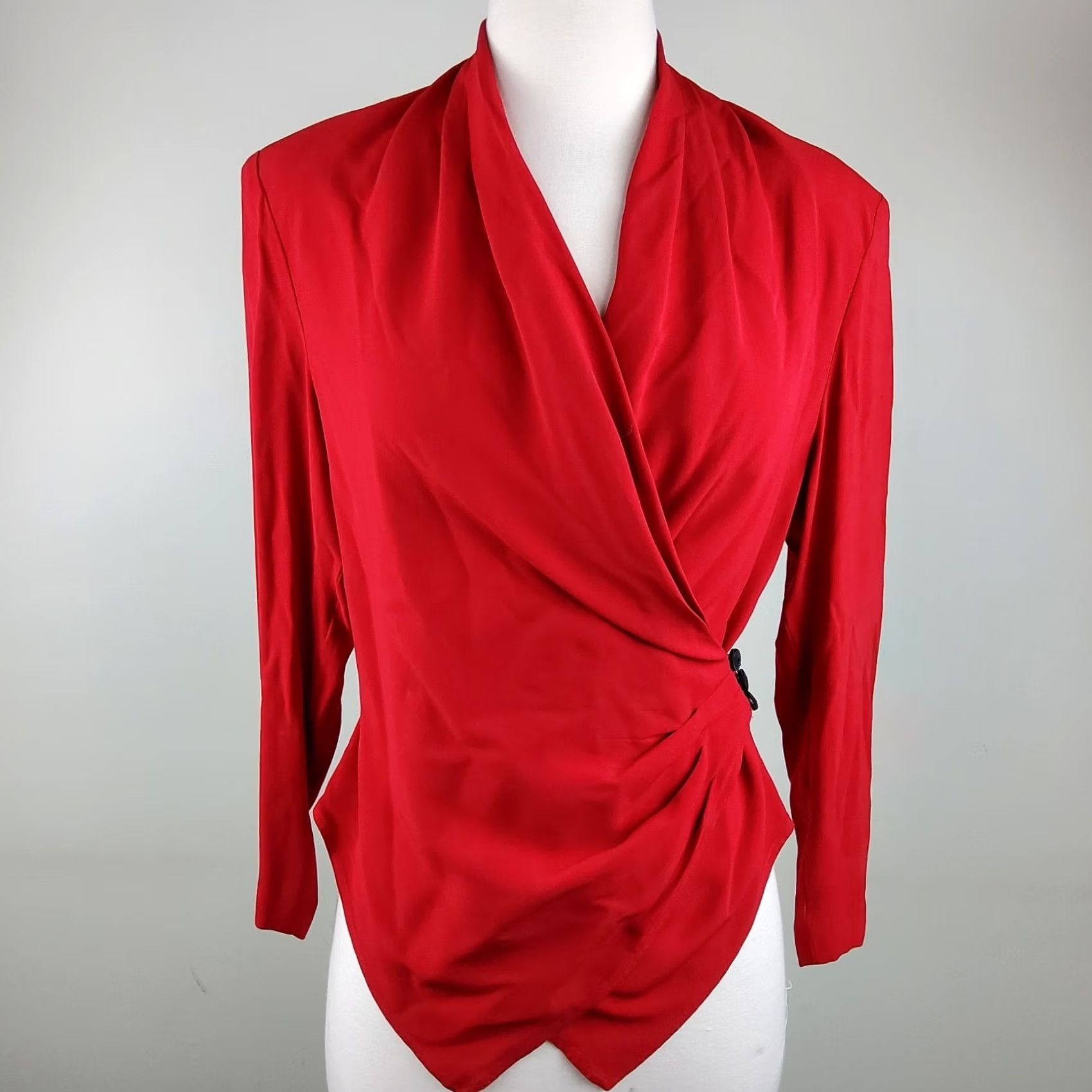Vintage VINTAGE Chloe Women's Wrap Blouse Shirt Red Size 40 8 Regular Women Womens Red Blouse Wrap 90s/80s Size M / US 6-8 / IT 42-44 - 3 Thumbnail