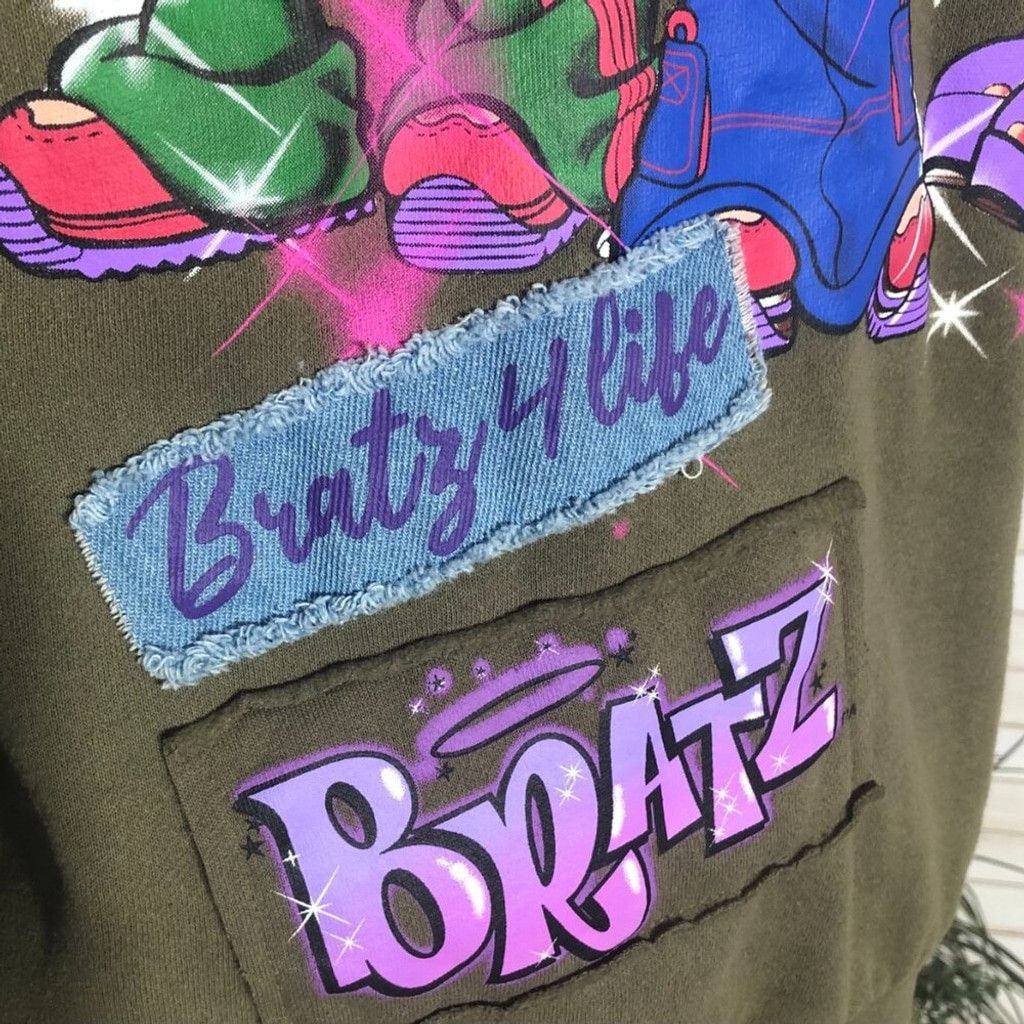 Vintage Y2K Bratz cotton oversized sweatshirt green patchwork XS Size XS / US 0-2 / IT 36-38 - 6 Thumbnail