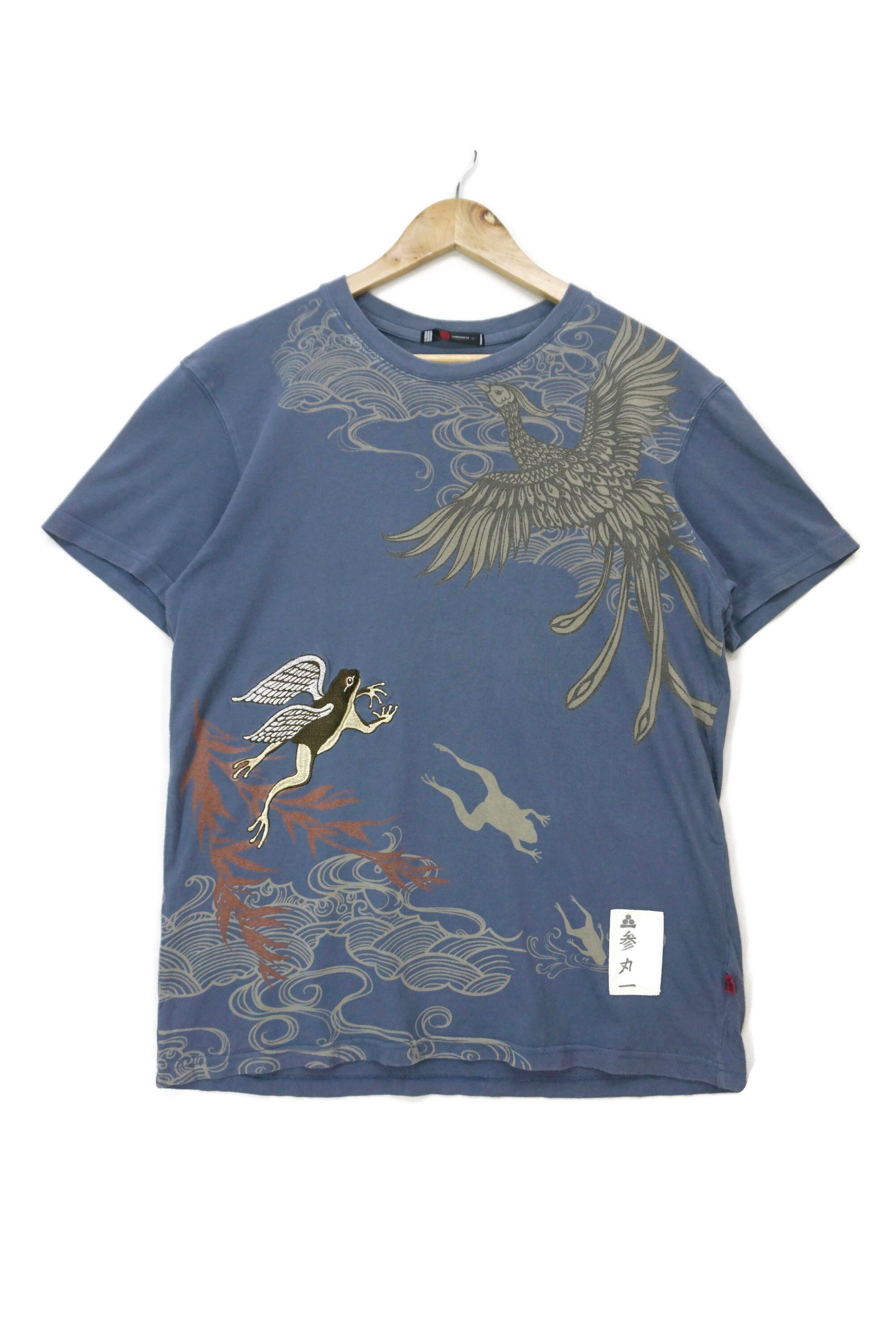 image of Art Sanmaruichi Flying Phoenix Flying Frogs Japanese Traditional in Gray Blue, Men's (Size Large)