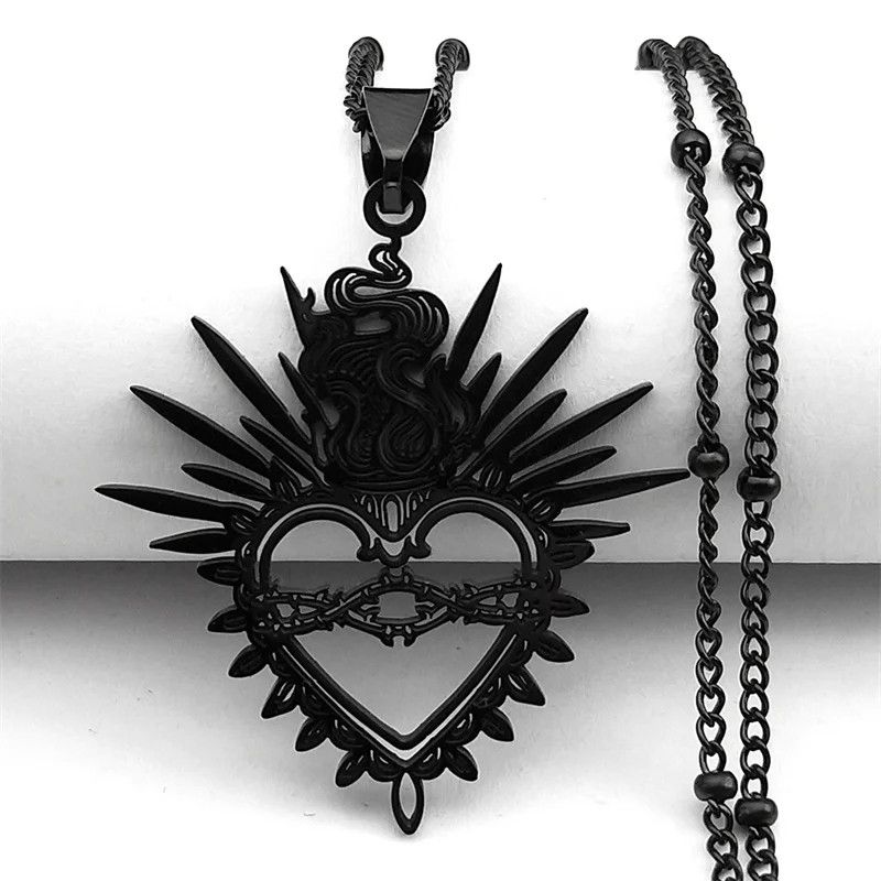 Jewelry Flaming Sacred Heart Pendant Necklace Emblem Talisman Size ONE SIZE - 1 Preview