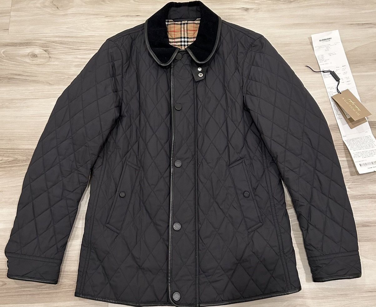 image of Burberry Men’S Quilted Regan House Check Coat Jacket 48 M in Black, Men's (Size Medium)
