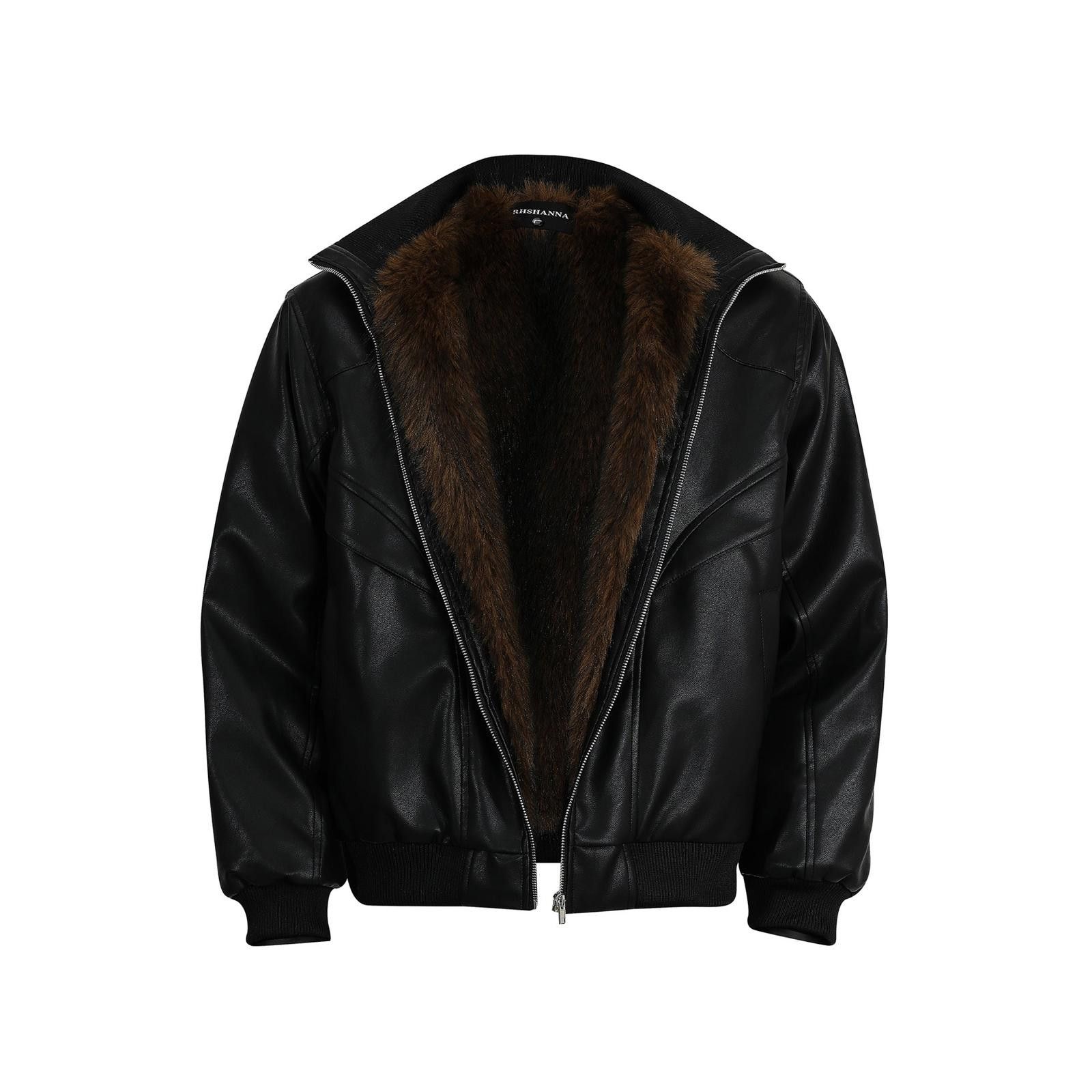 Leather Black Faux Leather Bomber Jacket with Fur Lining Size US M / EU 48-50 / 2 - 2 Thumbnail