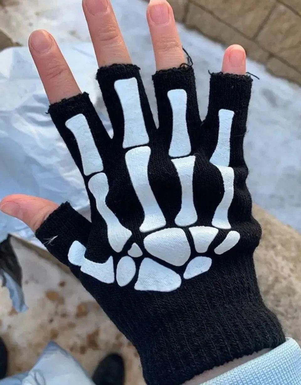 Other Horror Half Finger Skull Skeleton Gloves Size ONE SIZE - 5 Thumbnail
