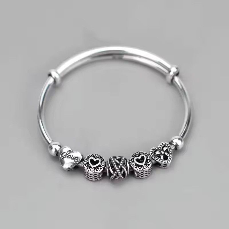 Jewelry Handmade Heart Turn Bead Bangle Bracelet Size ONE SIZE - 2 Thumbnail