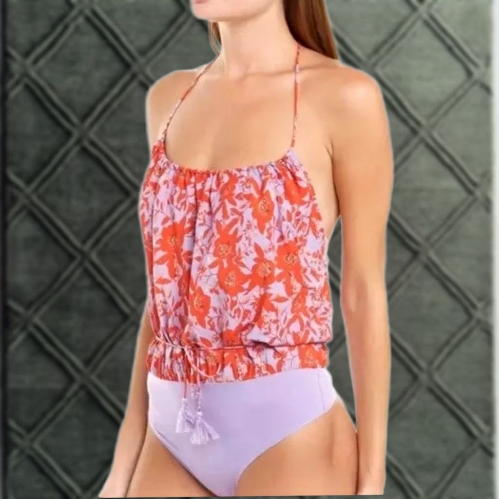 Free People Free People Women’s Liza Halter Bodysuit Wisteria Floral Tassel Top Small XS? Size S / US 4 / IT 40 - 1 Thumbnail