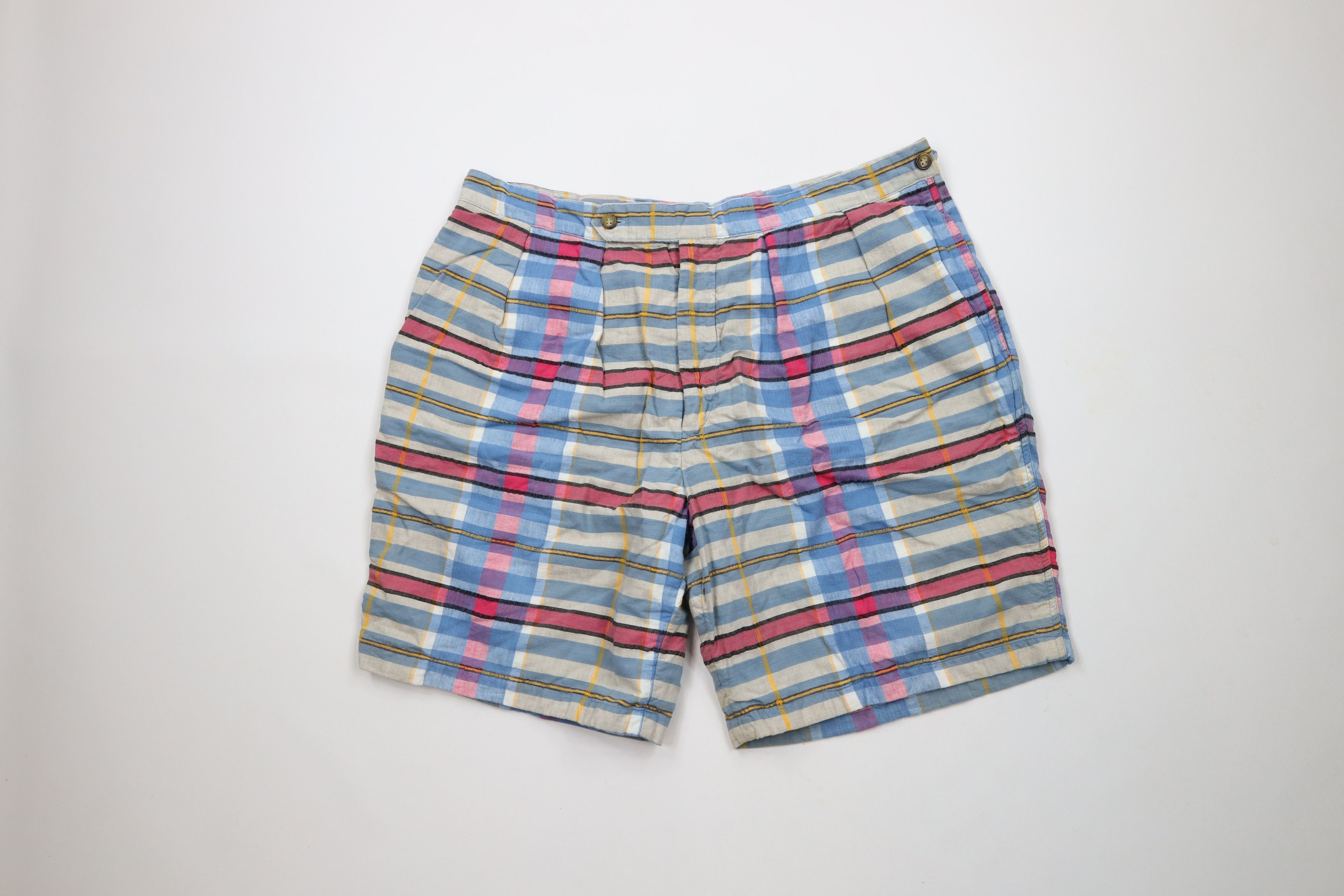 Vintage Vintage 90s Streetwear Above Knee Madras Plaid Chino Shorts Size US 36 / EU 52 - 1 Thumbnail