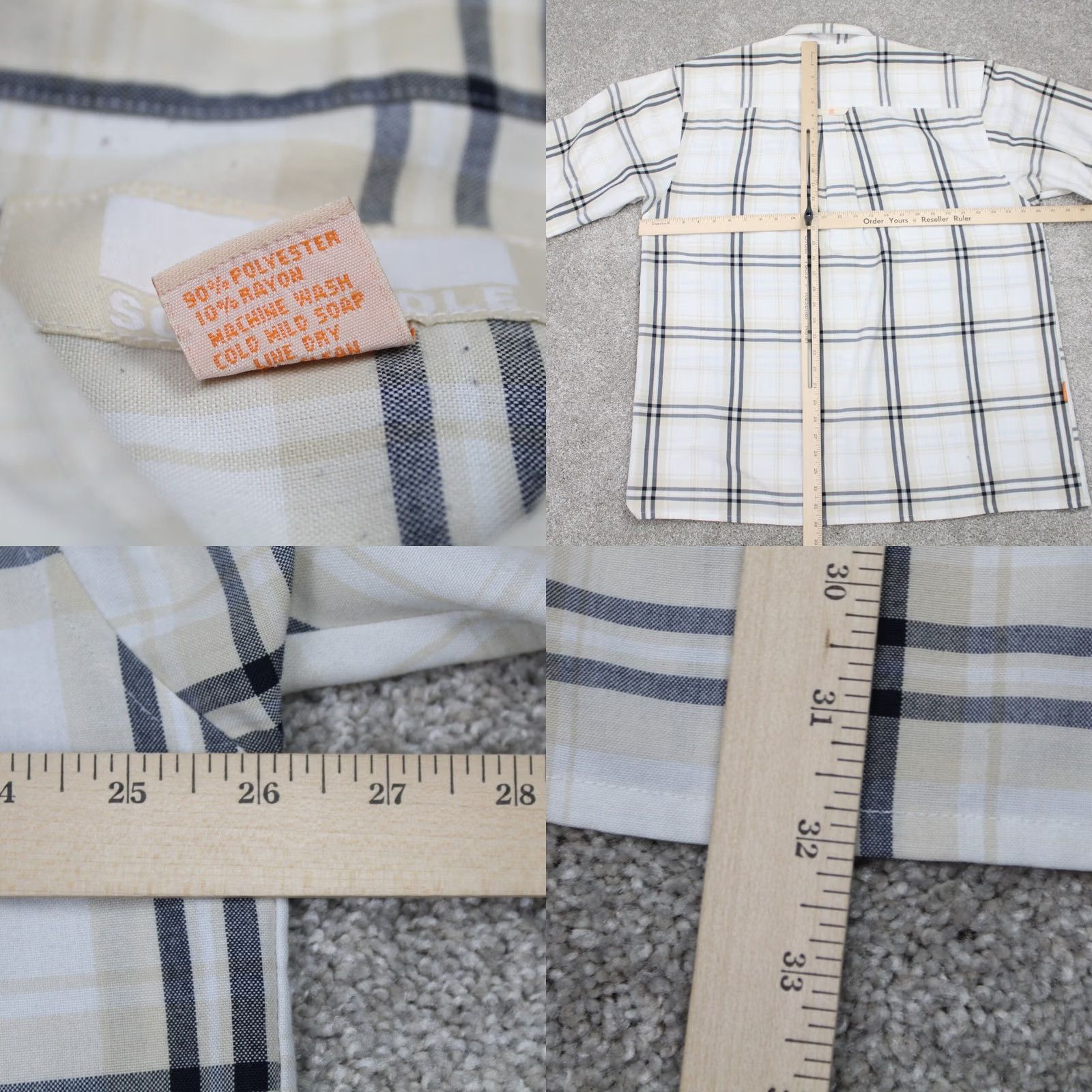 Southpole Southpole Shirt Mens XL White/Gray/Tan Plaid Button-Up Short Sleeve Polyester/Rayon Casual Vintage-like Style Size US XL / EU 56 / 4 - 8 Thumbnail