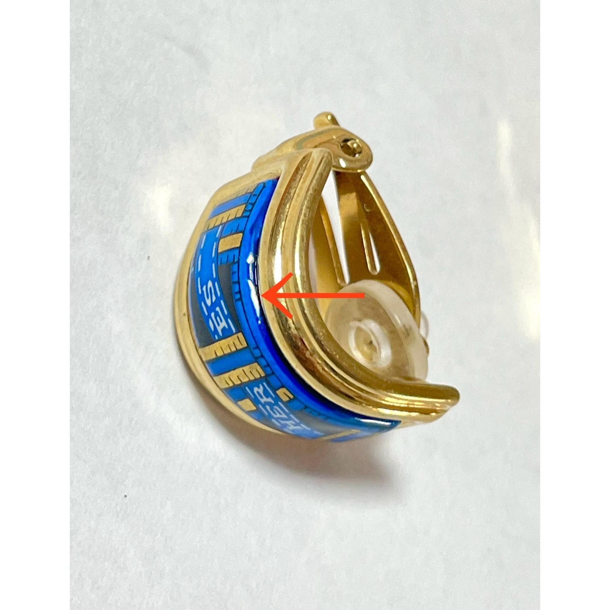 Hermes Vintage Hermes cloisonne, enamel golden earrings with blue Size ONE SIZE - 4 Thumbnail