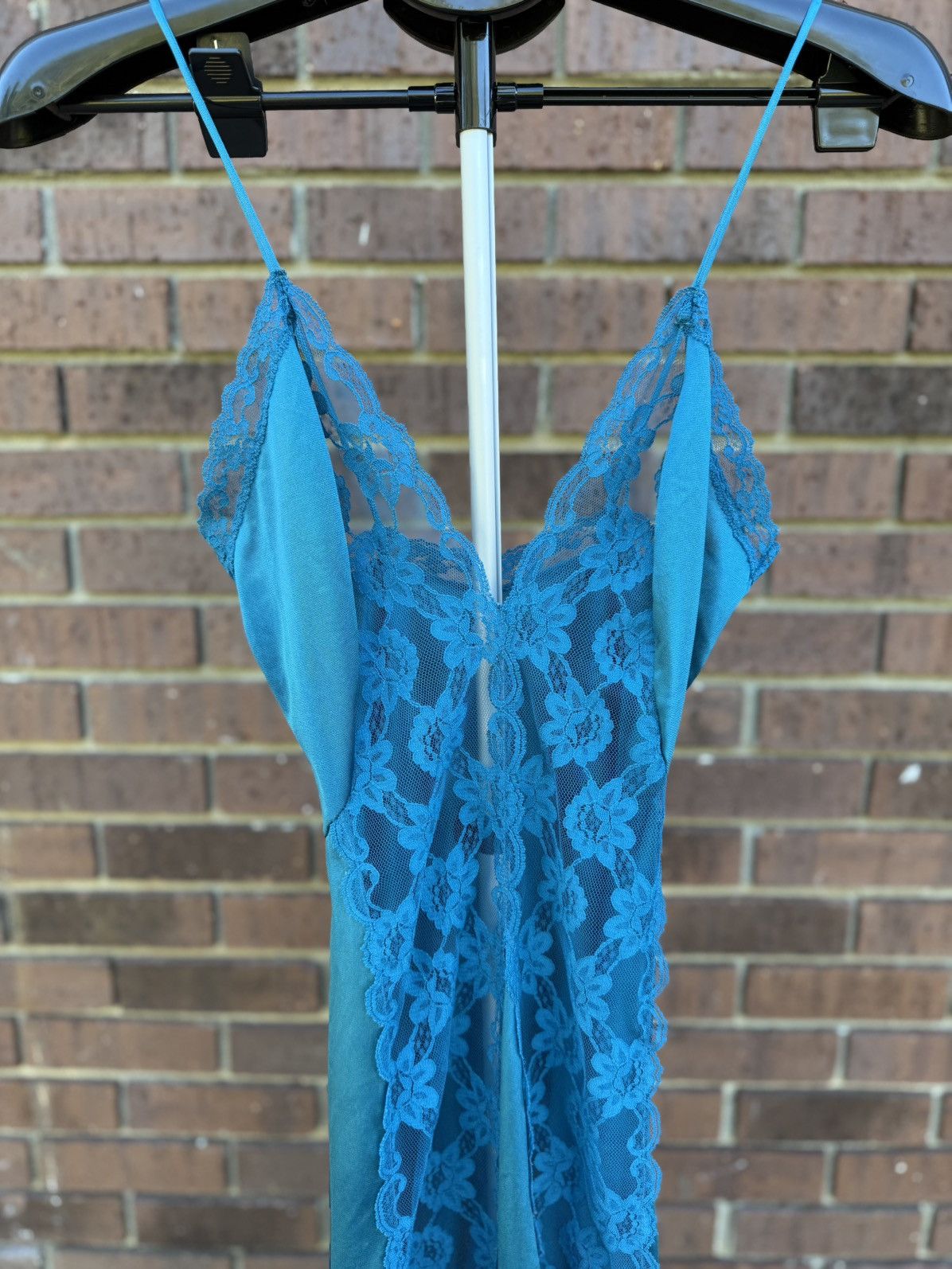 Other Vtg Val Mode Lingerie Slip Dress Nightgown Teal Lace Long Size S / US 4 / IT 40 - 3 Thumbnail