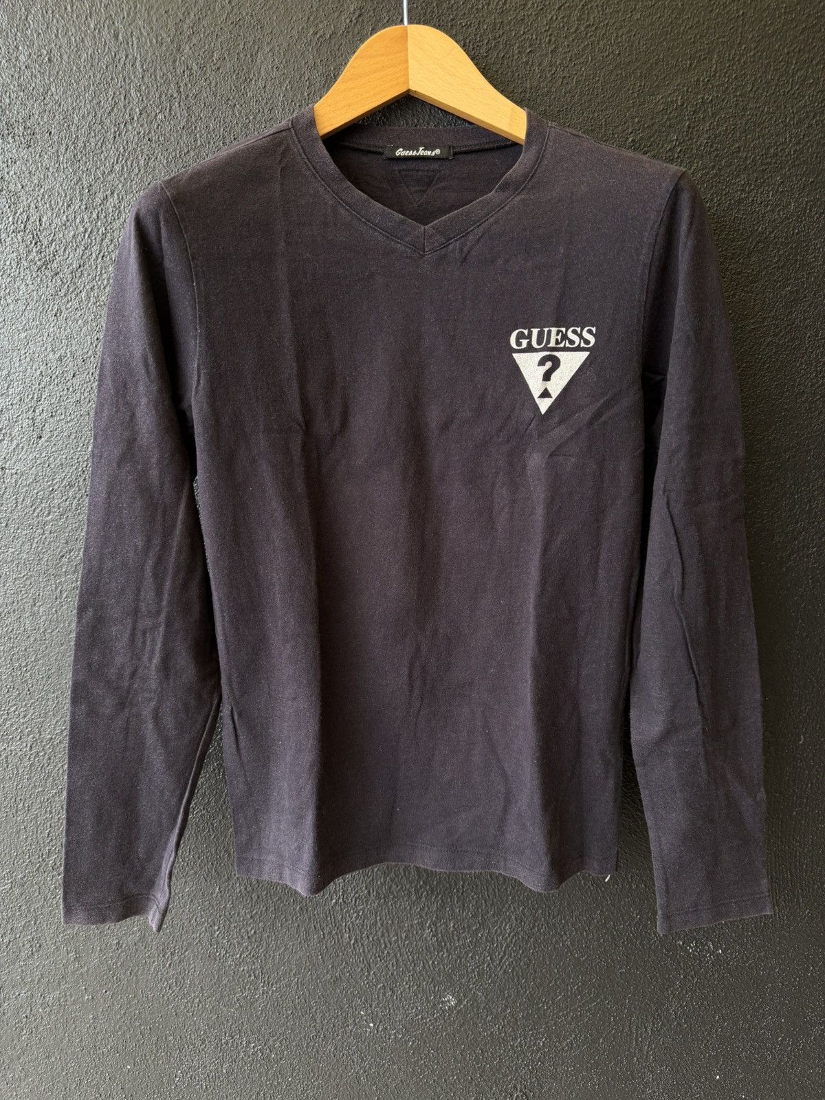 Guess Guess Triangle Black Long Sleeve V-Neck Shirt Size S Size S / US 4 / IT 40 - 1 Thumbnail