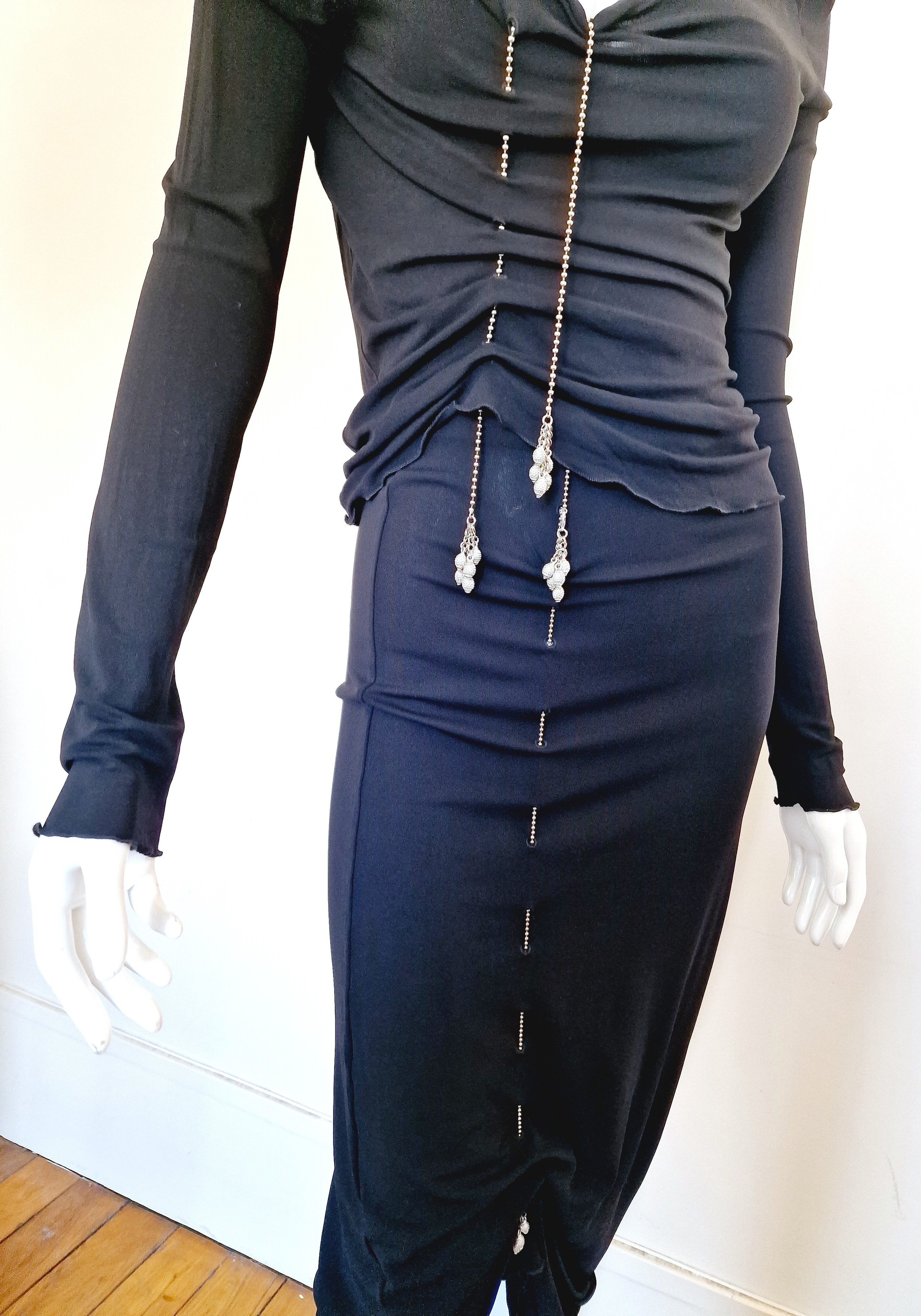 Jean Paul Gaultier Jean Paul Gaultier Silver Chain Lace Up Black Large Dress Size L / US 10 / IT 46 - 6 Thumbnail