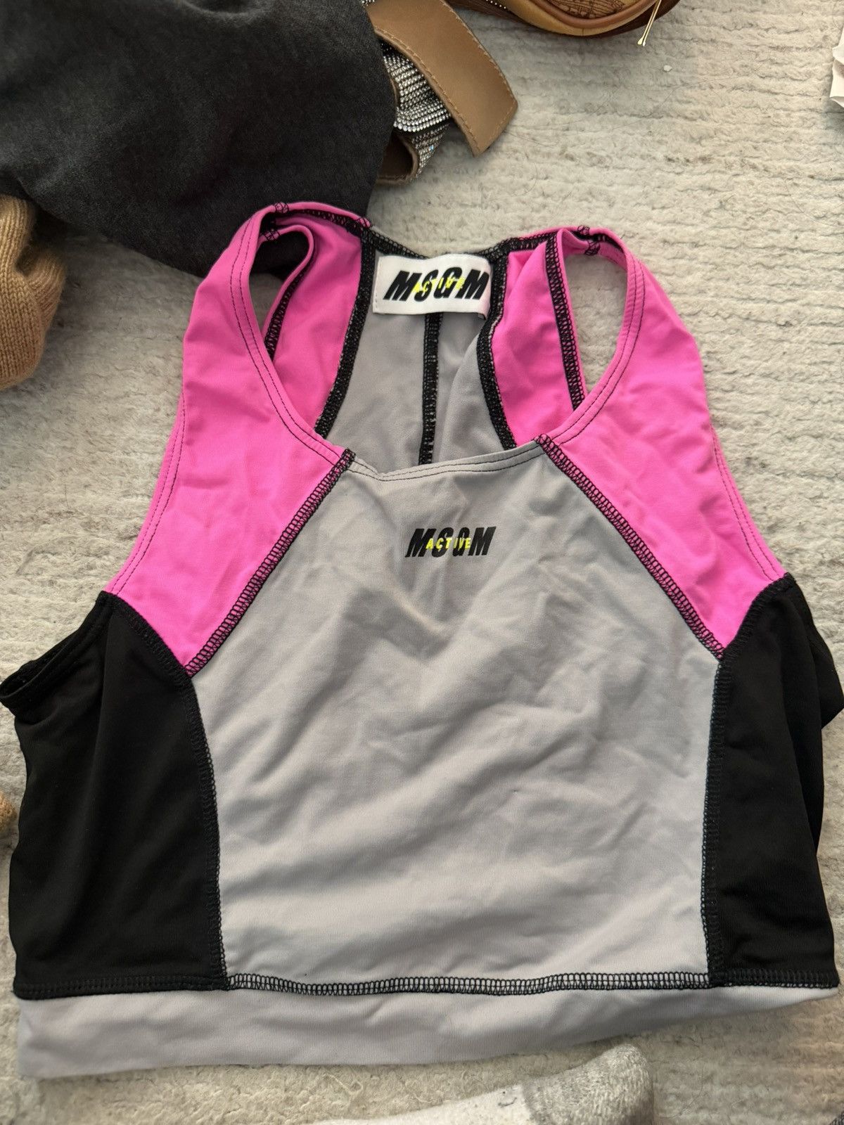 MSGM Msgm pink and gray neon crop tank (athletic) Size S / US 4 / IT 40 - 2 Thumbnail