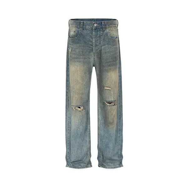 VIBE Mud Dyed Hole Baggy Jeans Hombre Frayed Ripped Trousers y2k Size US 32 / EU 48 - 4 Thumbnail