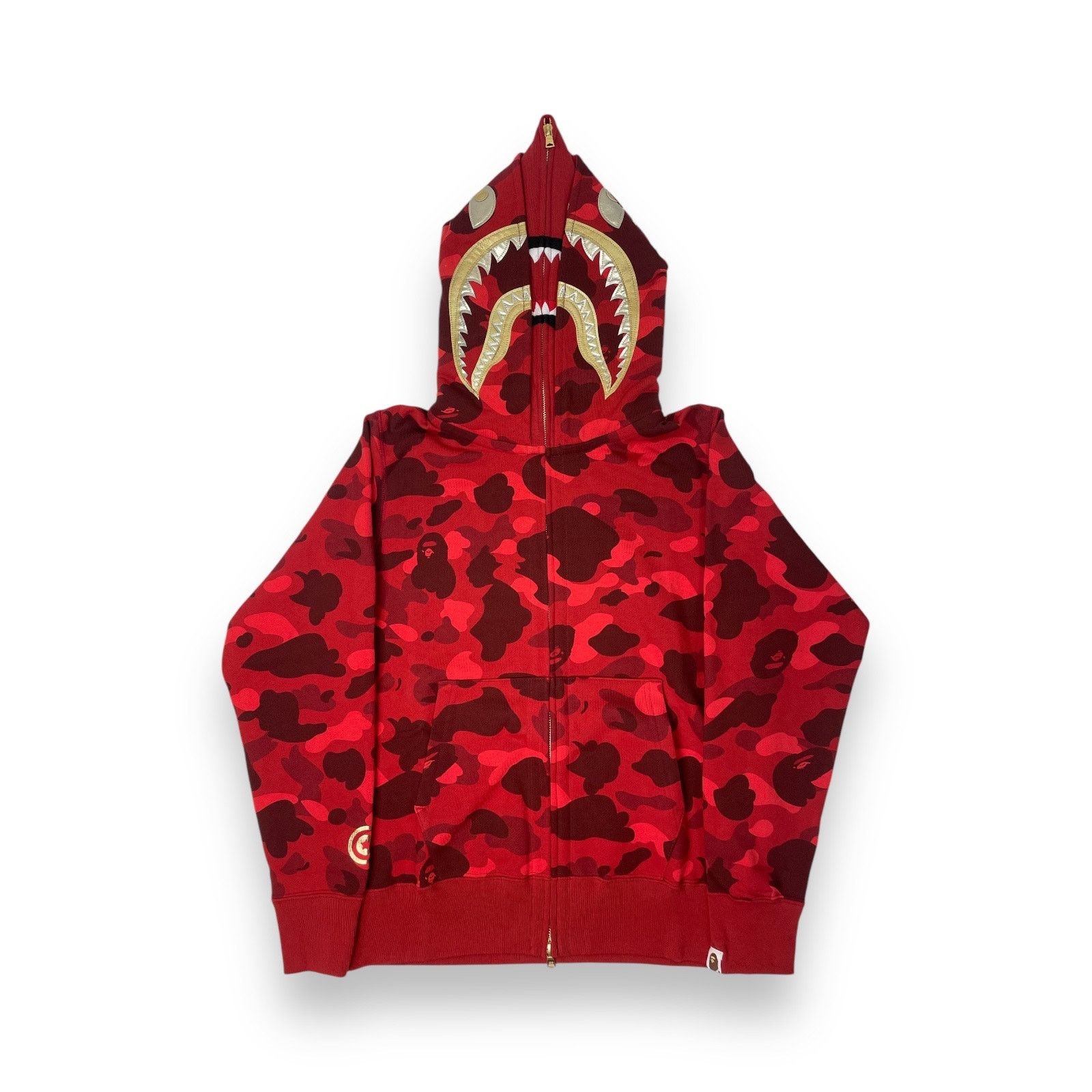 Bape BAPE Crazy face tiger shark full zip hoodie red × 1st camo 