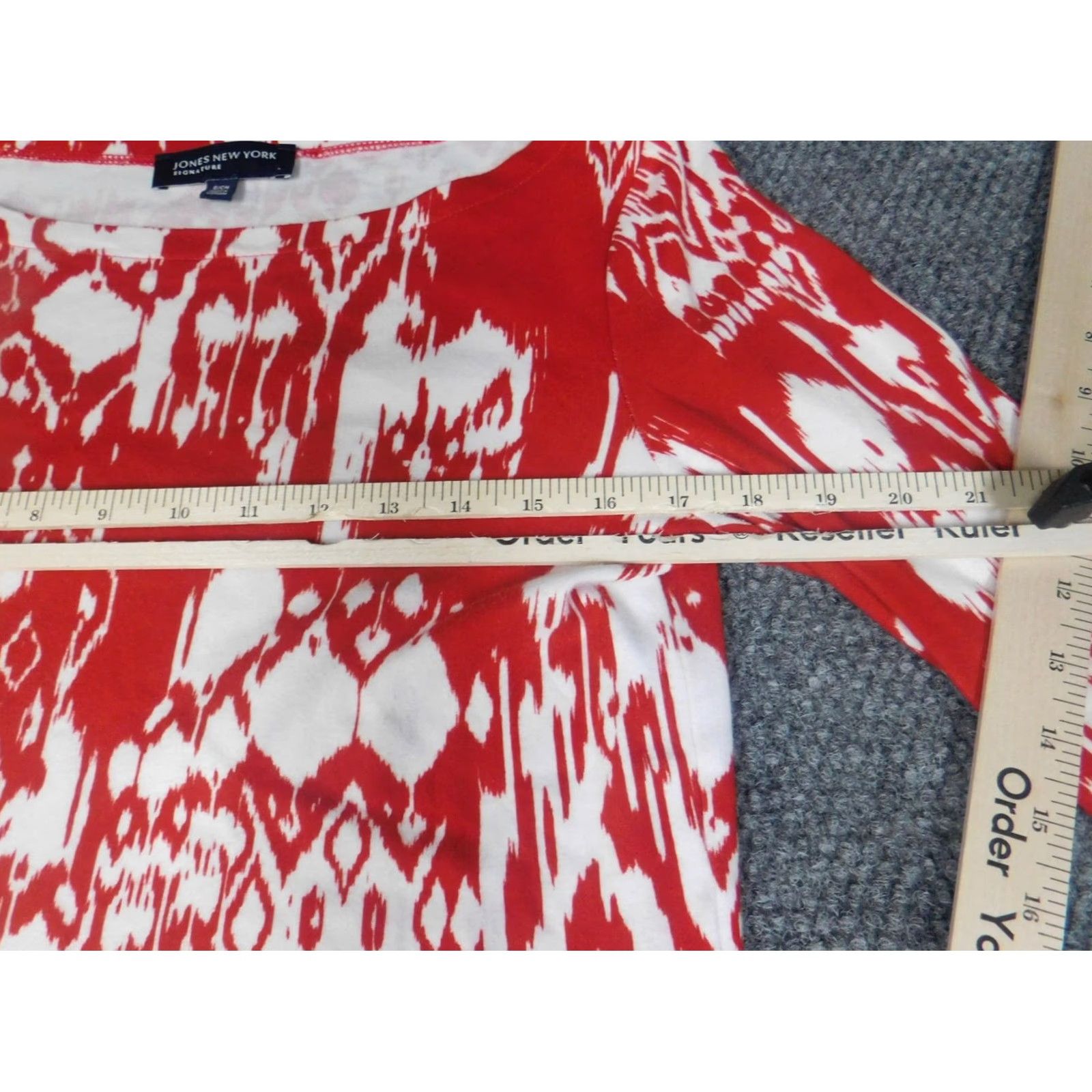 Jones New York Jones New York Blouse Shirt Womens S Red Geometric Classic Cotton Stretch Crew Neck Pullover Cap Sleeve Vintage No Size S / US 4 / IT 40 - 5 Thumbnail