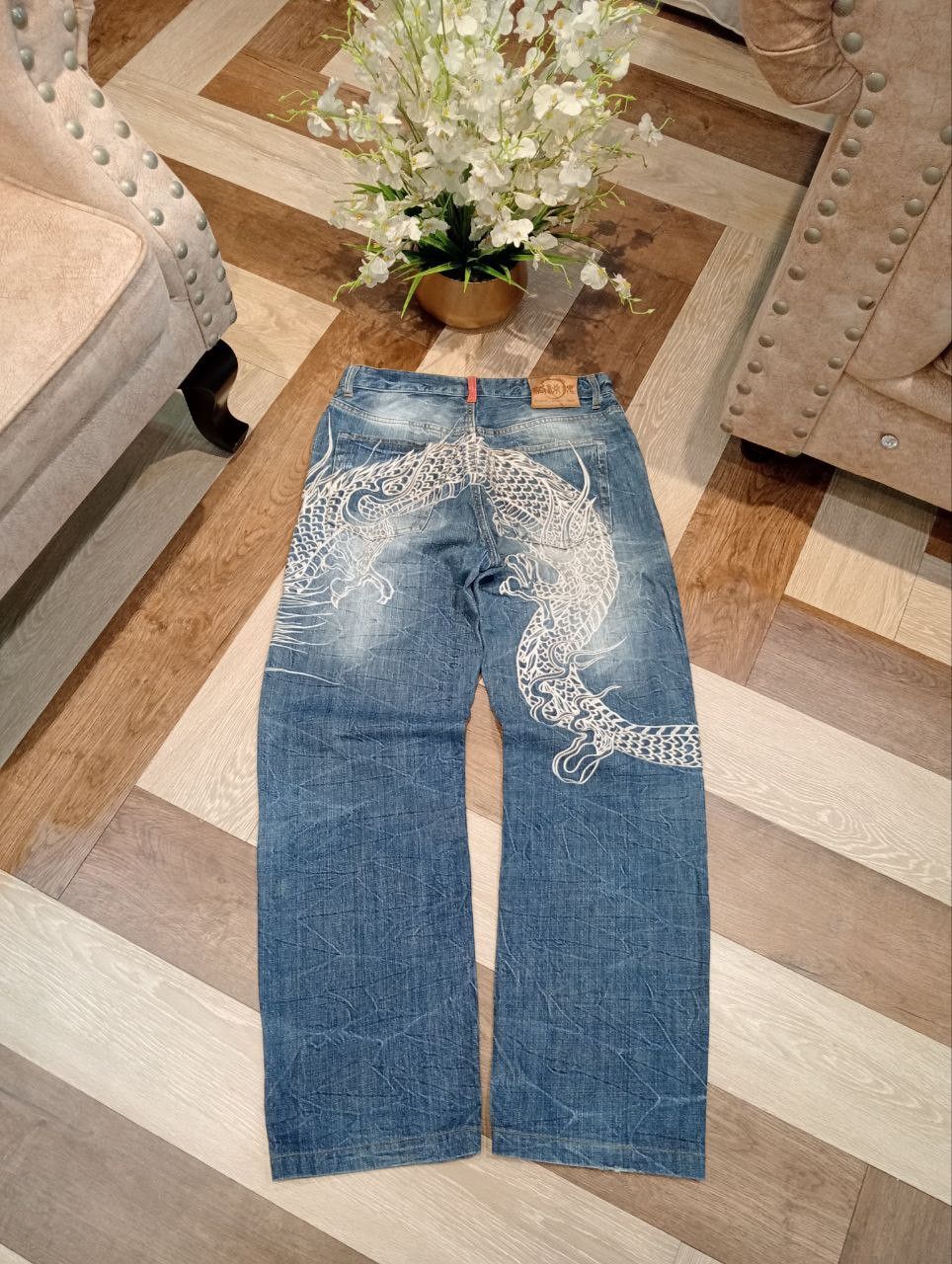 Karakuri Tamashii KARAKURI TAMASHII JAPAN DRAGON EMBROIDERY WASHED DENIM JEANS Size US 34 / EU 50 - 10 Thumbnail