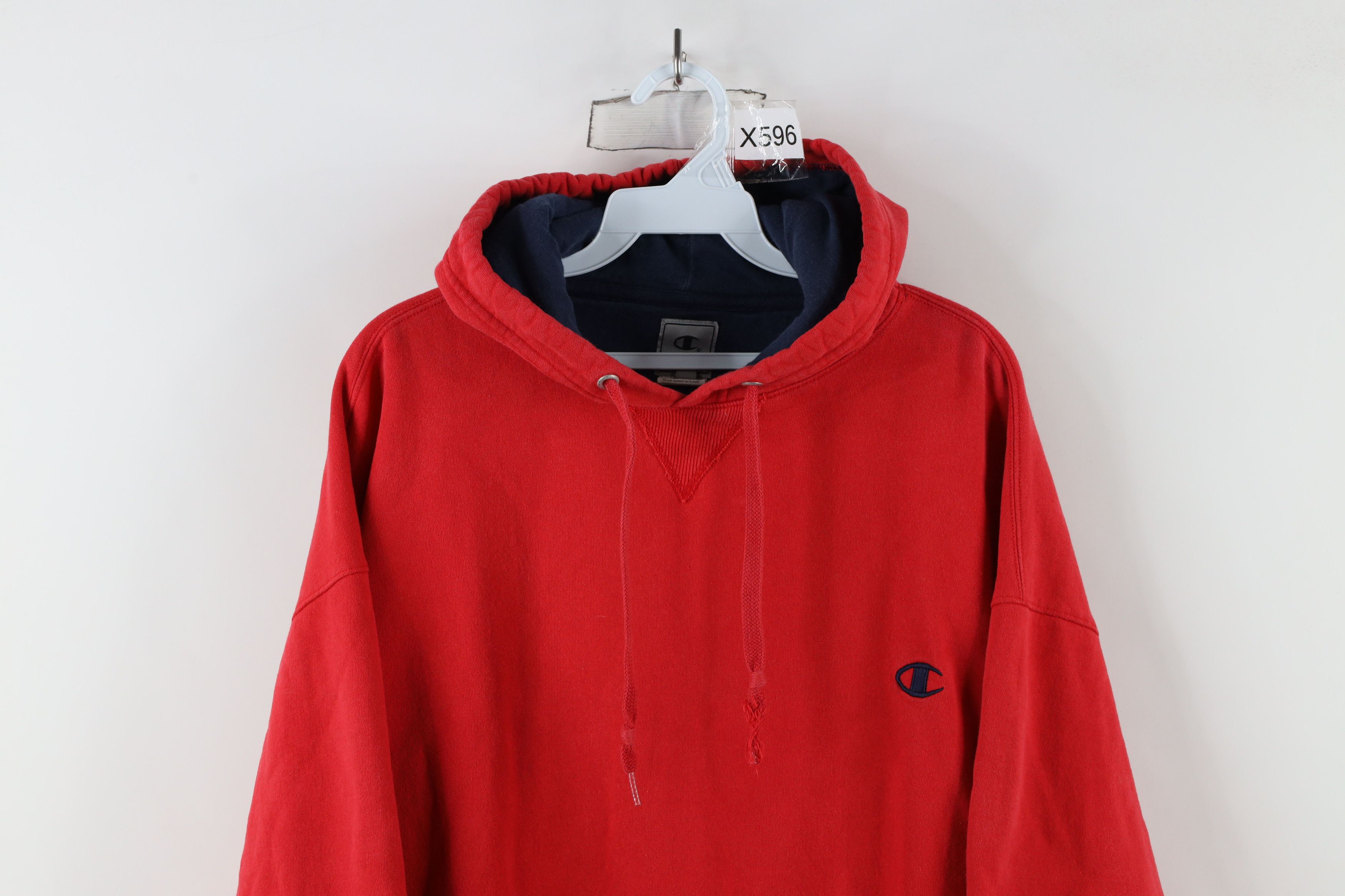 Champion × Vintage Vintage 90s Champion Logo Baggy Hoodie Sweatshirt Red Size US XXL / EU 58 / 5 - 2 Thumbnail