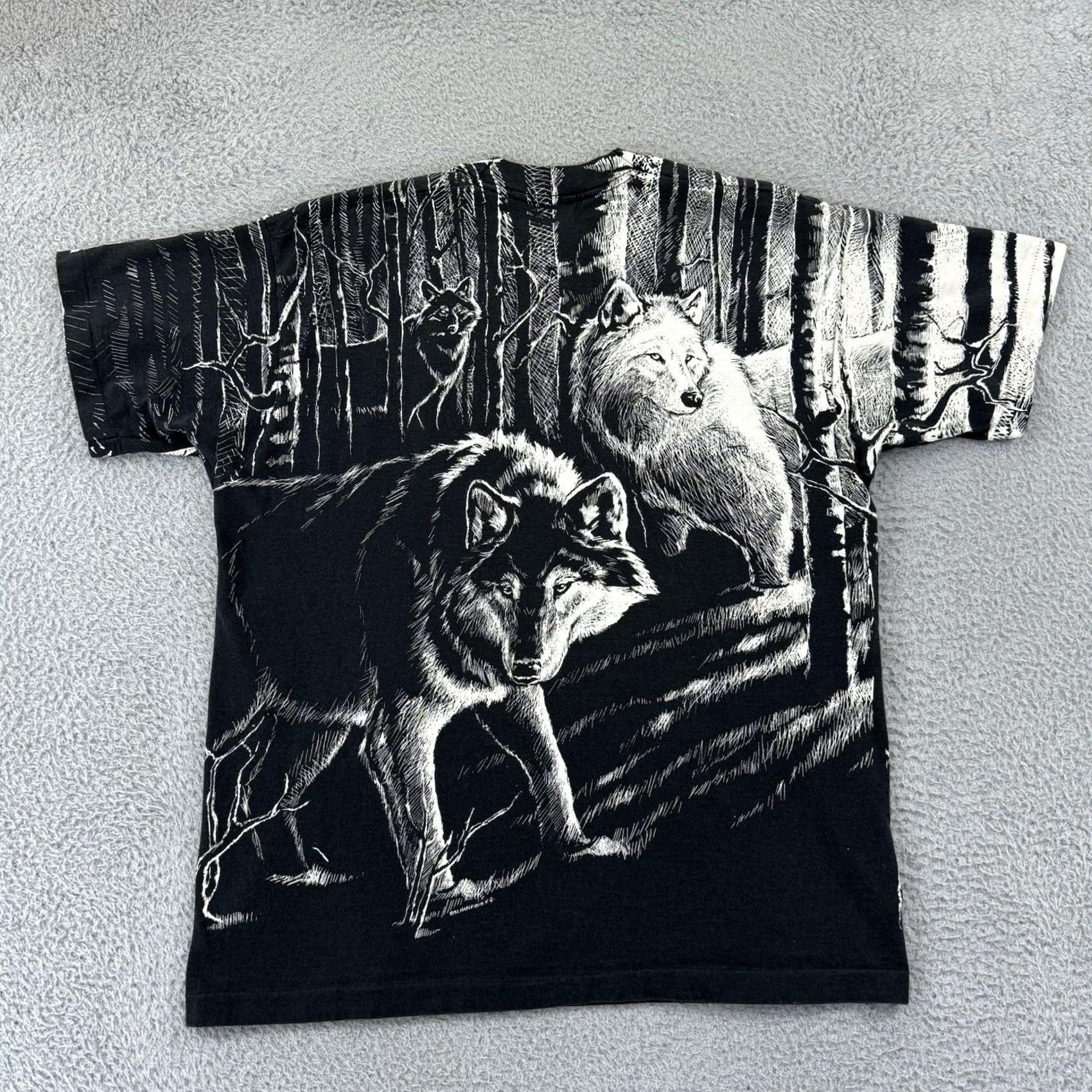 Fruit Of The Loom VINTAGE Fruit of the Loom Shirt Mens XL Black Wolf Nature 90s Short Sleeve USA Size US XL / EU 56 / 4 - 7 Thumbnail