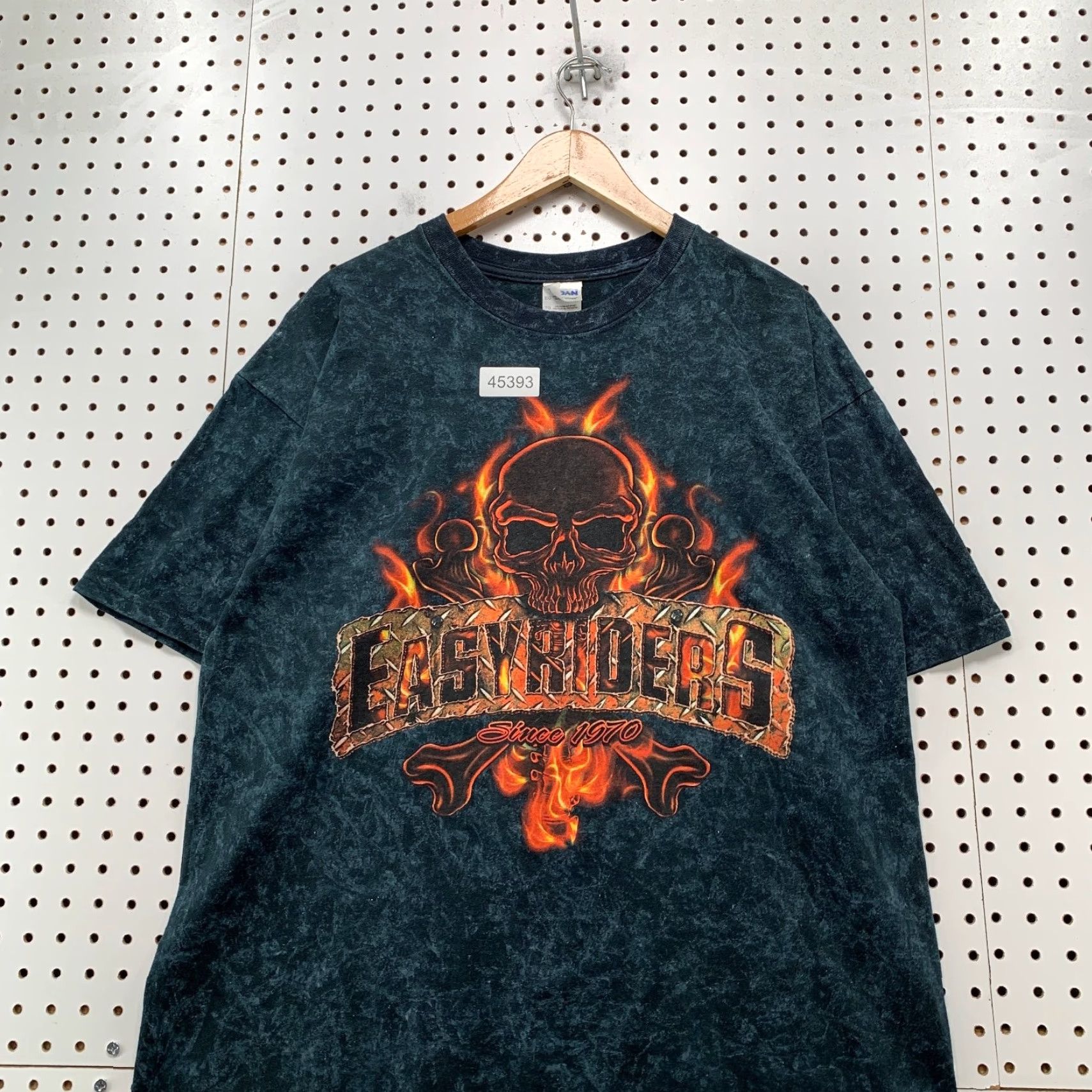Gildan VINTAGE Easy Rider Skull Flame Shirt Mens XL Black Acid Wash Motorcycle Biker Gildan Cotton Knit Crew Neck Short Sleeve T-Shirt Size US XL / EU 56 / 4 - 2 Thumbnail
