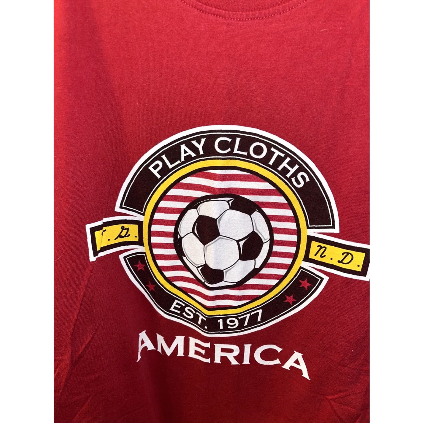 Vintage Play Cloths Men Large T-Shirt Red Soccer Ball Logo Graphic Jersey Casual All Seasons Size US L / EU 52-54 / 3 - 2 Thumbnail