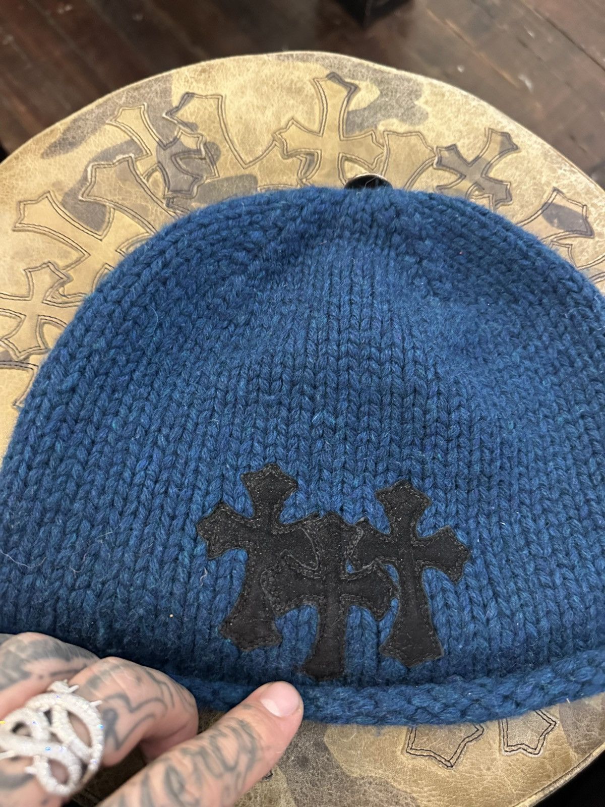 Chrome Hearts Chrome hearts vintage cashmere cross patch beanie hat Size ONE SIZE - 3 Thumbnail