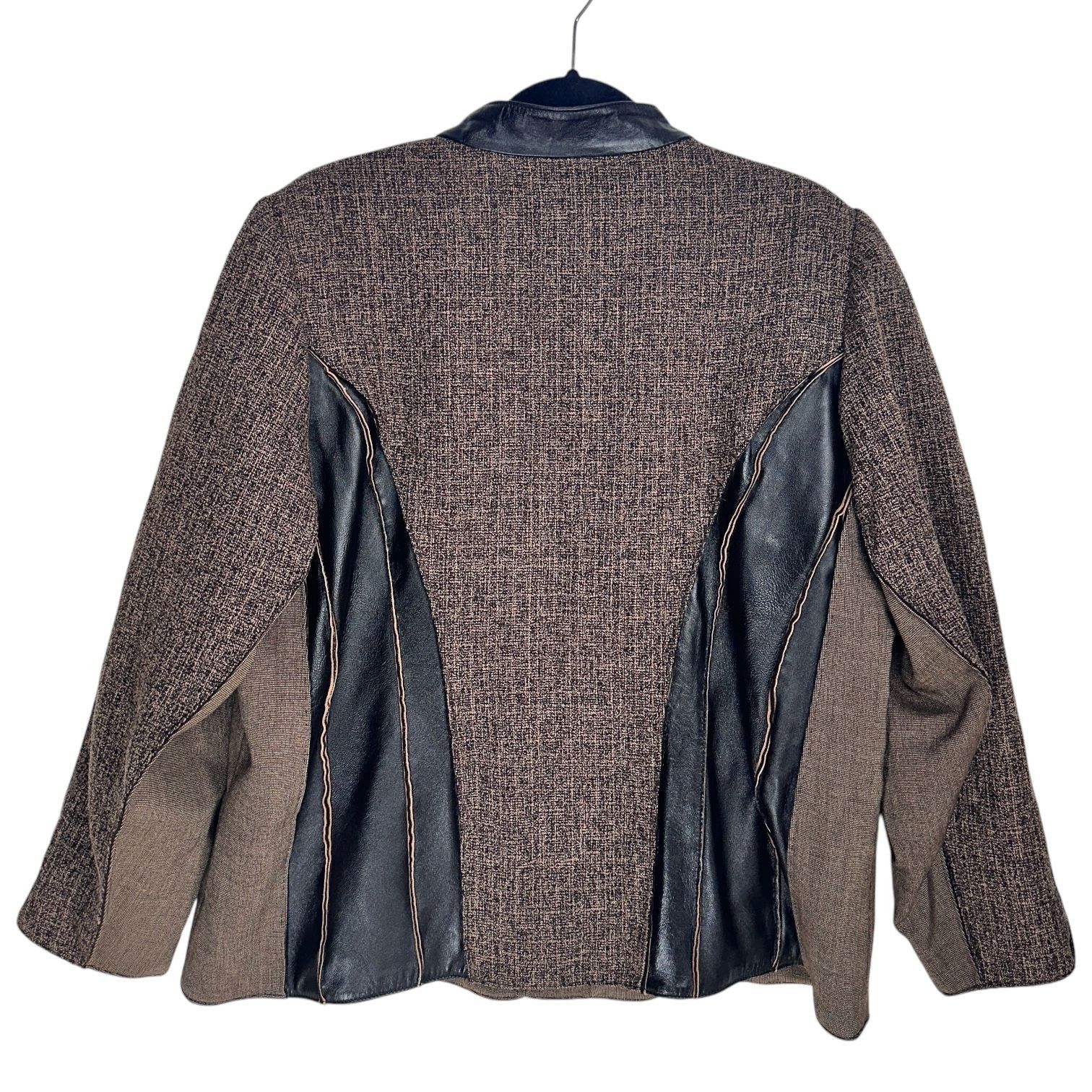Designer Koos of Course Womens Leather Tweed Mix Media Jacket with An Size XXL / US 16-18 / IT 52-54 - 2 Thumbnail