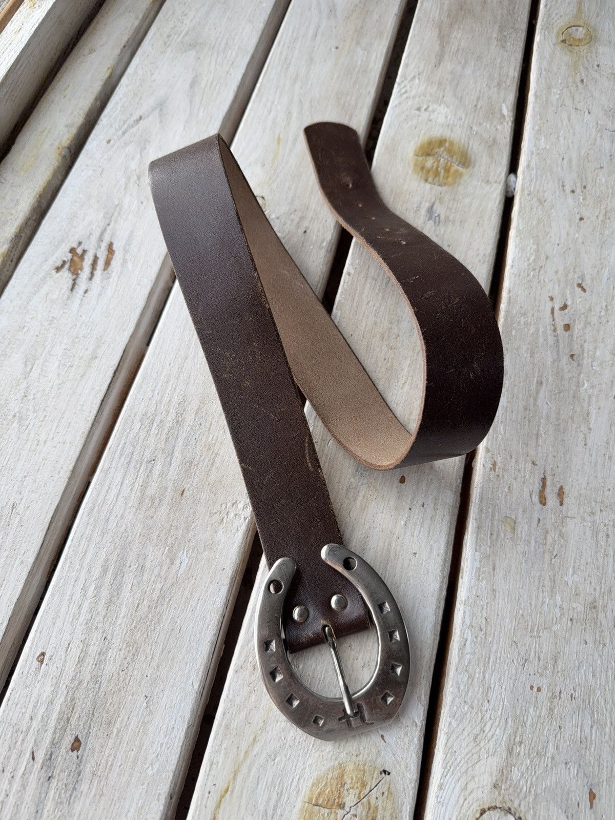 Designer × Leather × Vintage VTG 90s Rashmoteka Swiss Leather Belt Horseshoe Buckle Size ONE SIZE - 1 Thumbnail