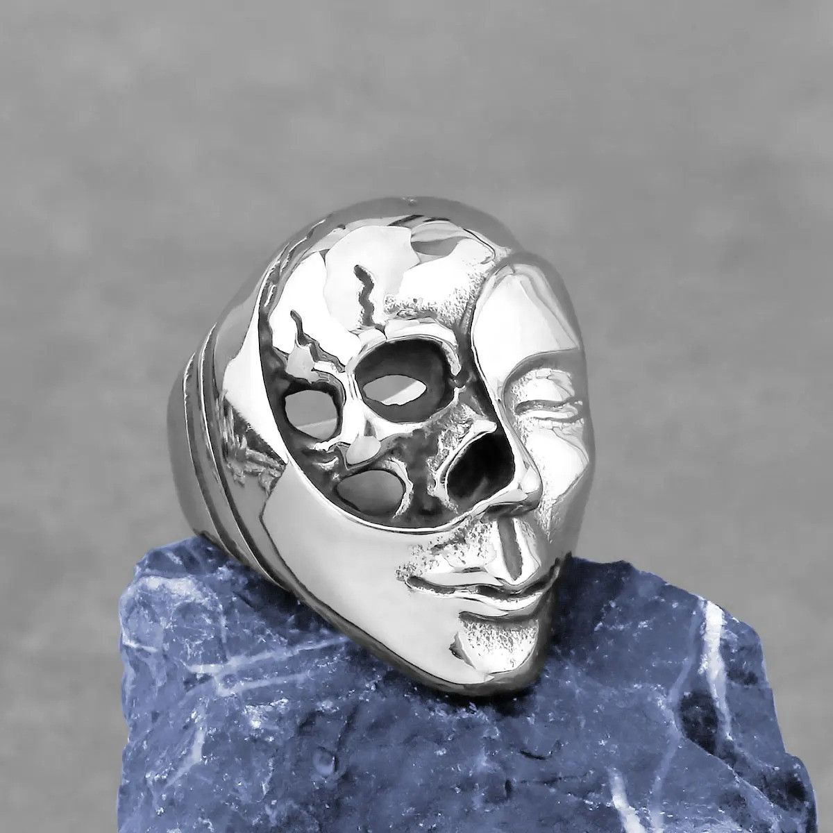 Vintage Gothic Mask Skull Ring Size 44 - 1 Thumbnail