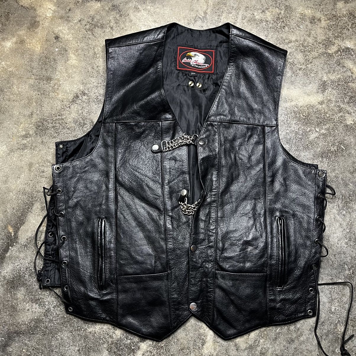 Vintage vintage black leather biker skull chain vest Size US XXL / EU 58 / 5 - 10 Thumbnail