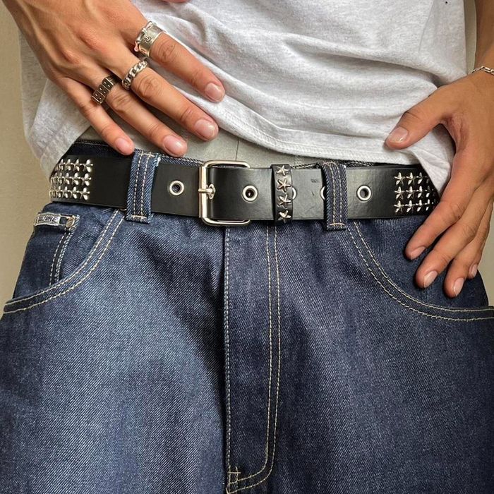 Designer Y2K 2000s star-studded black and silver grunge emo belt | Grailed