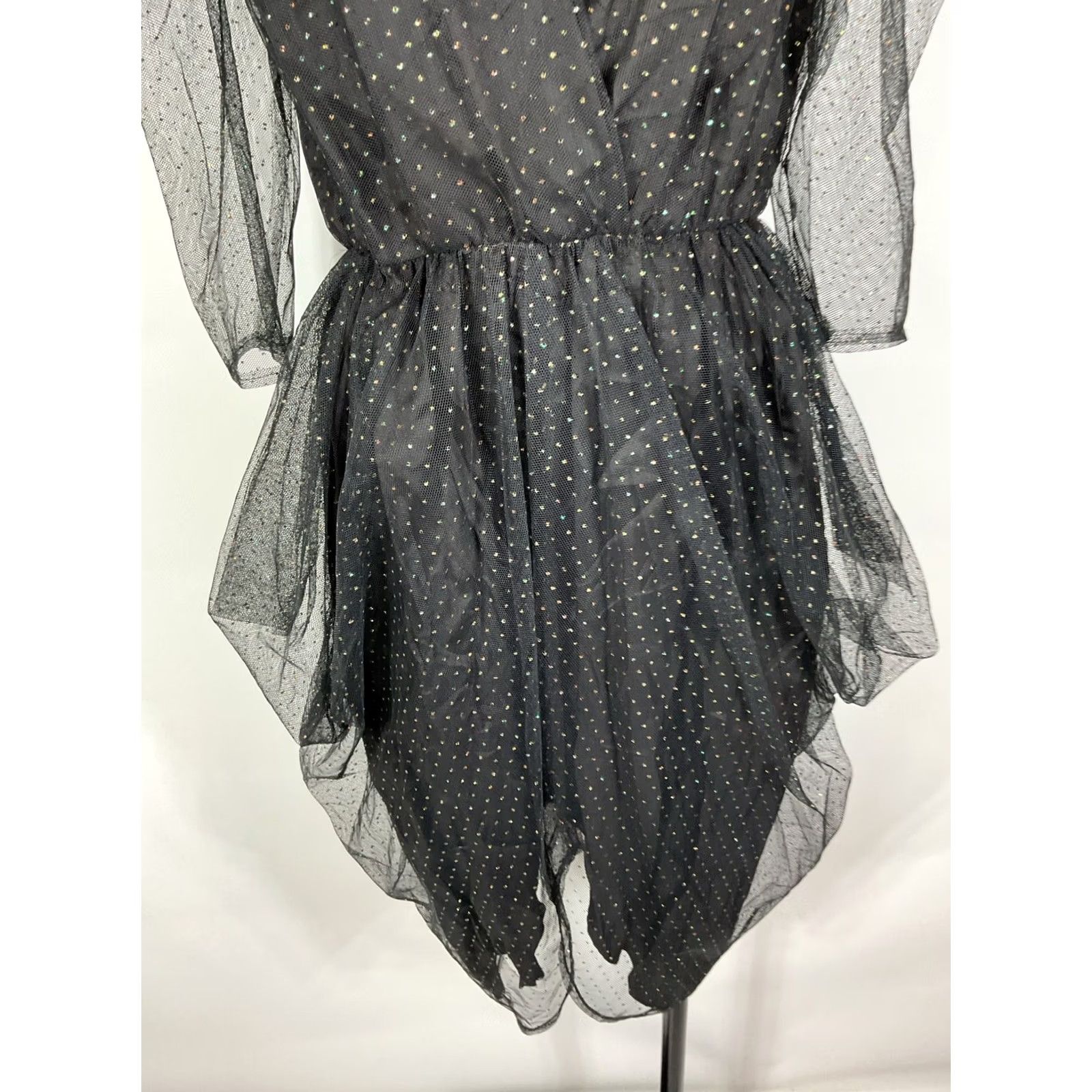 Vintage VINTAGE 80s Tulip Hem Black Glitter Dress Puffy Sleeve Mini Dress S/M Prom Party Glenrob LTD Lamé Glam Rock Womens Size S / US 4 / IT 40 - 4 Thumbnail