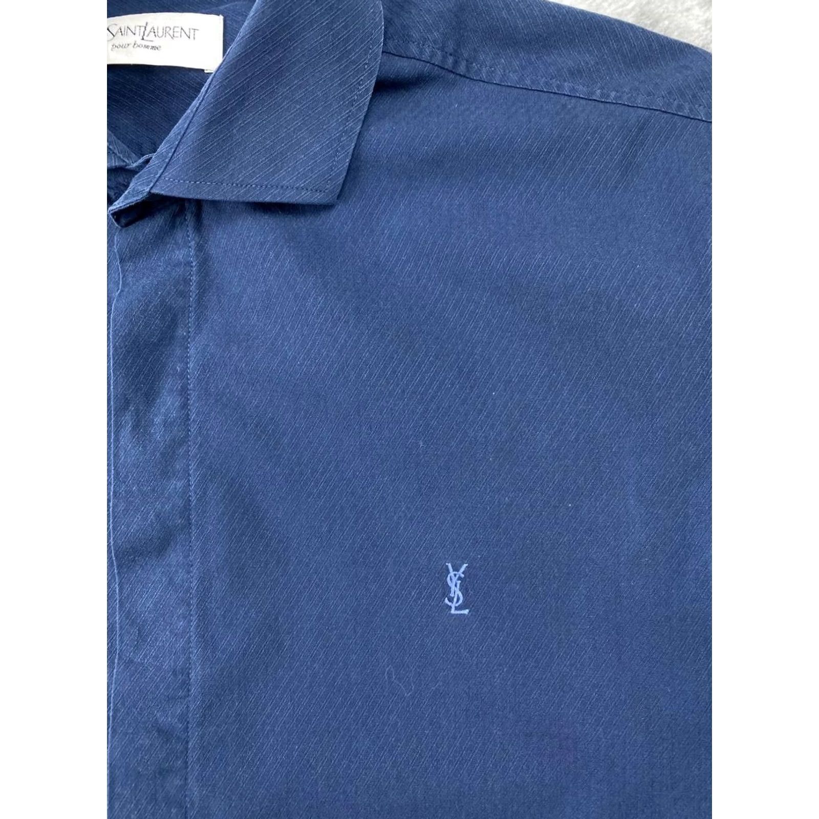 Yves Saint Laurent VINTAGE Saint Laurent Shirt Collared Long Sleeve Men M Blue Button Size US M / EU 48-50 / 2 - 3 Thumbnail