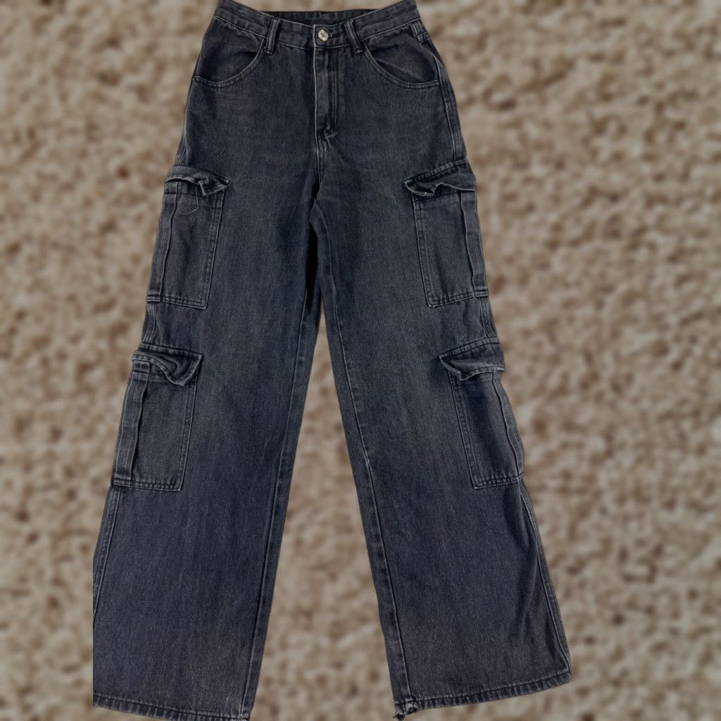 Vintage VINTAGE Wake Jeans Jeans Womens 2 Black Wide Leg Relaxed Fit Cargo Skate Y2K Style 23x30 90s Womens Size 40" / US 18 - 1 Thumbnail