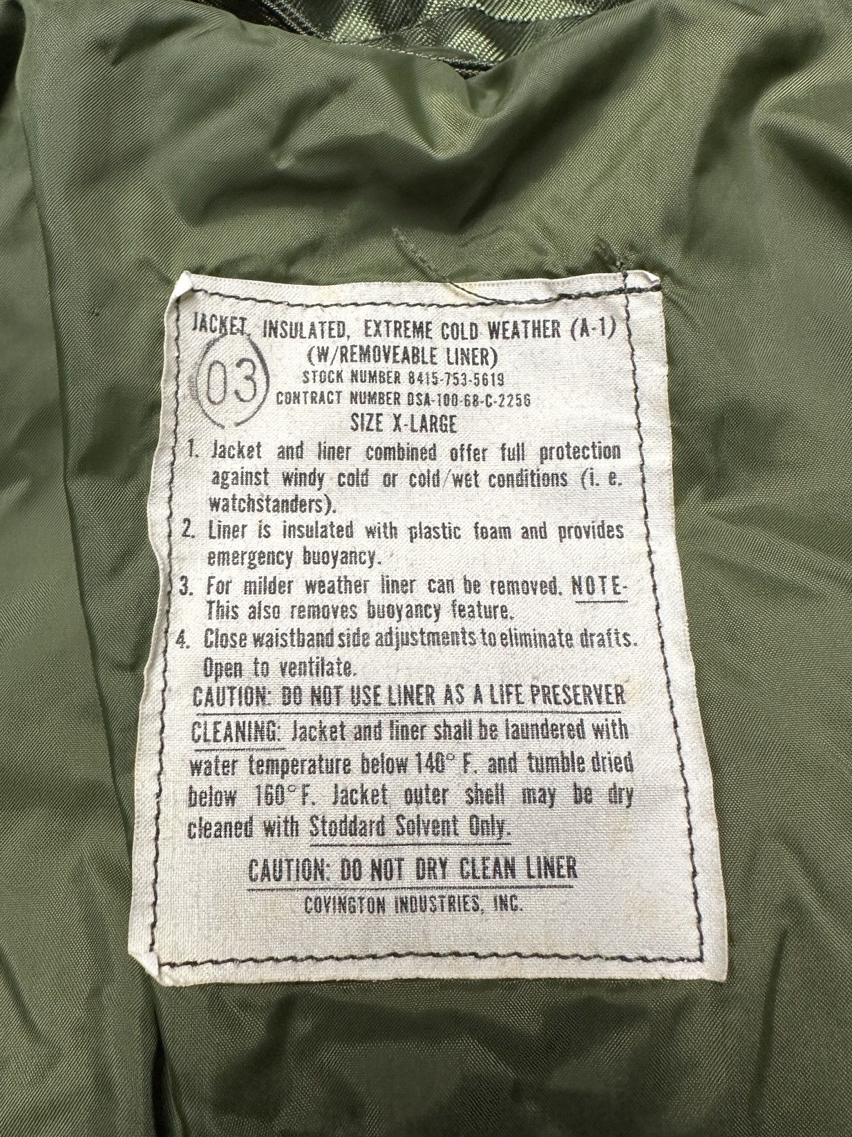 Vintage Olive USN Navy A1 Insulated Extreme Cold Weather deck jacket Size US XL / EU 56 / 4 - 14 Thumbnail