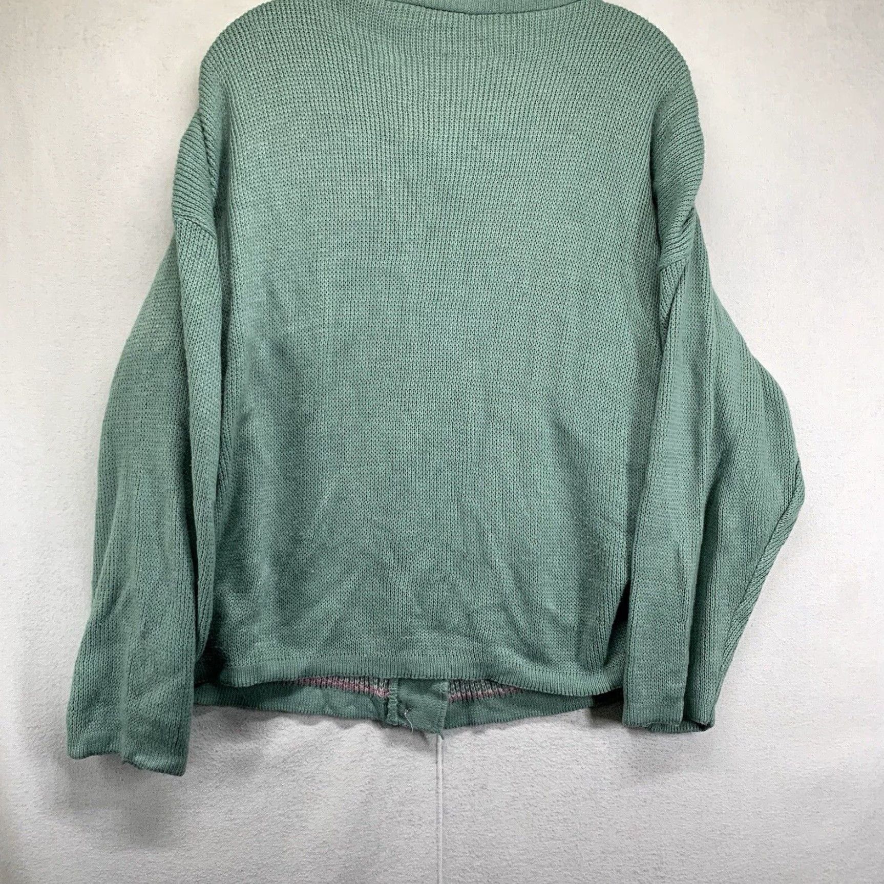 Nautica VINTAGE Womens Bay Green Chunky Knit Cardigan Sweater XL Geometric Pattern Breathable Casual Travel Nautical Bohemian London Style Acrylic Knit Size XL / US 12-14 / IT 48-50 - 2 Thumbnail