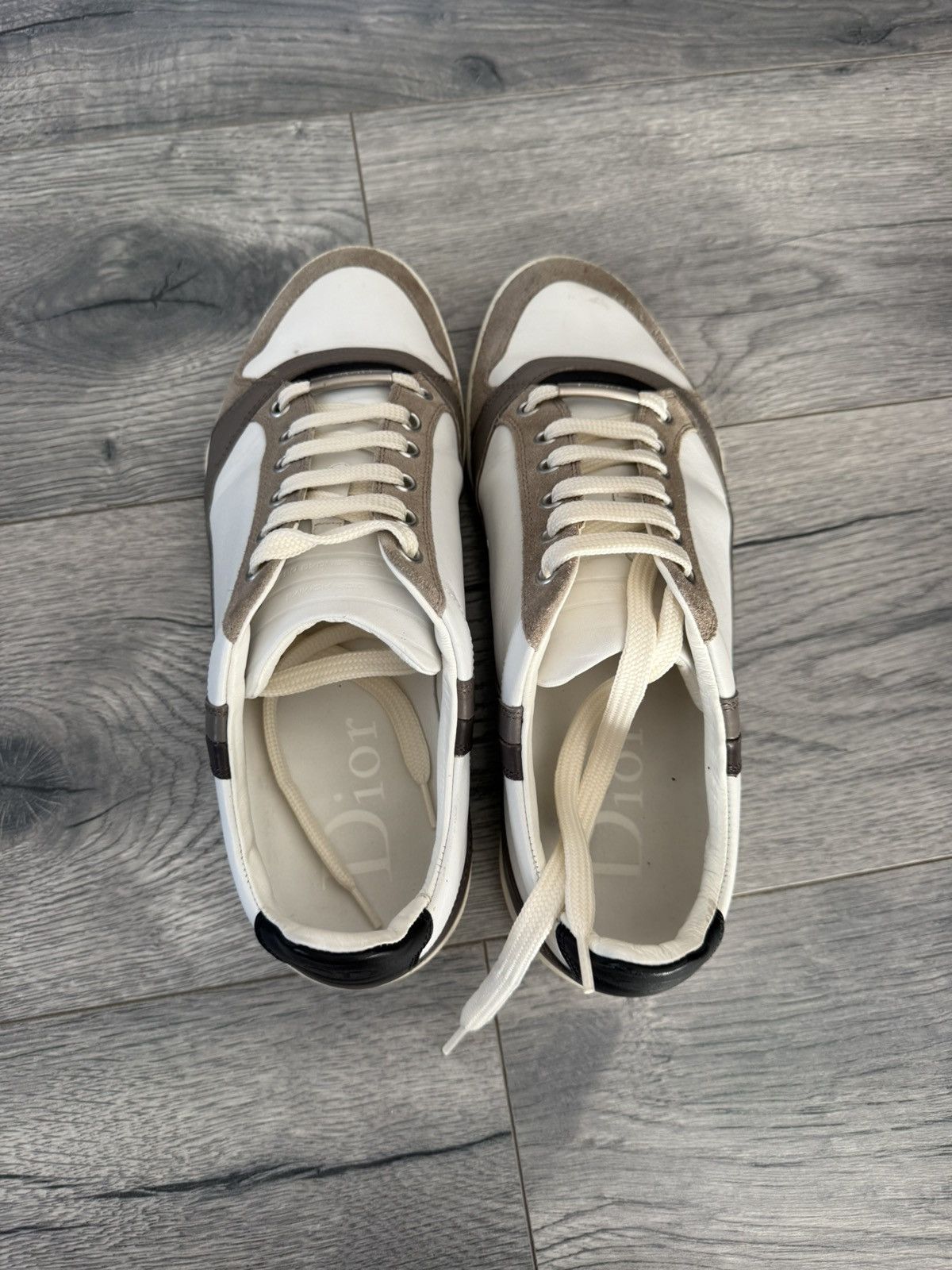 Dior White and Brown Leather Suede Low-Top Sneakers Size US 8 / EU 41 - 7 Thumbnail