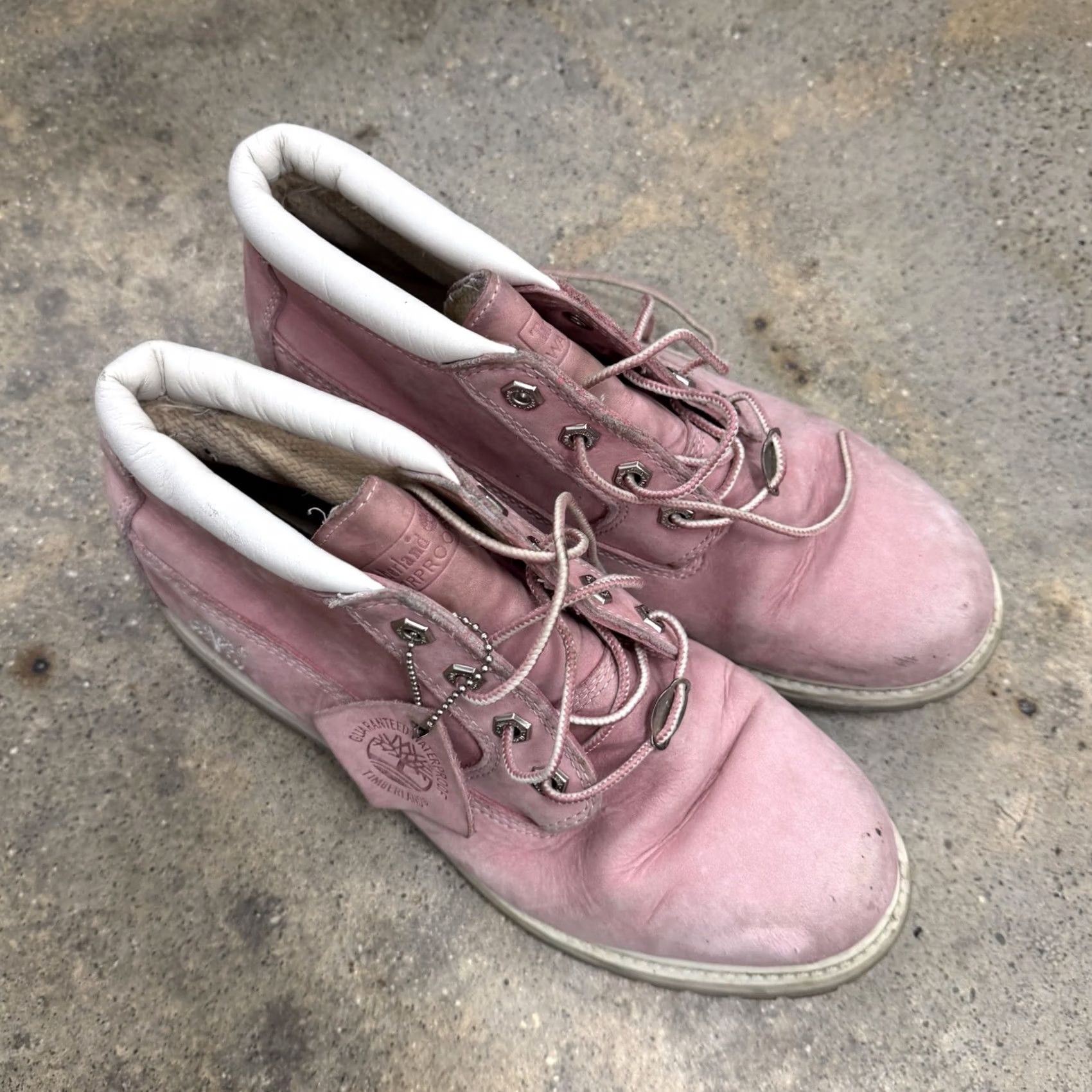 Timberland Timberland Pink Nubuck Leather Ankle Boots Womens Size 9M Lace Up Tree Logo Bootie Shoe Size US 7 / IT 37 - 4 Thumbnail