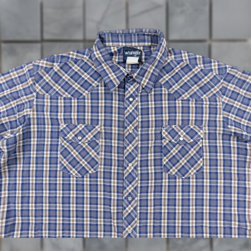 Wrangler VINTAGE Wrangler Shirt Mens Big 2X Blue Plaid Pearl Snap Button-Down Western Size US XXL / EU 58 / 5 - 1 Thumbnail