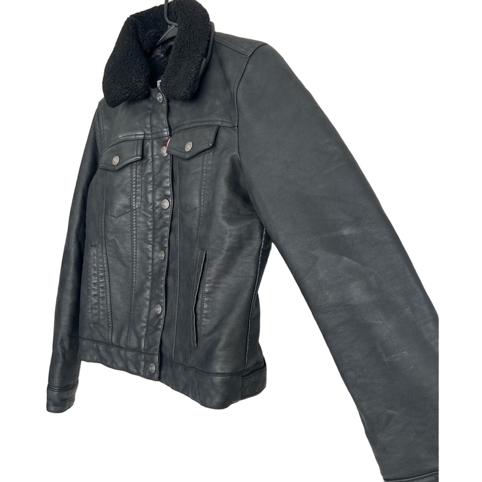 Levi's Levi’s Sherpa Zip Button Jacket Black Faux Leather QUALITY Size S / US 4 / IT 40 - 3 Thumbnail
