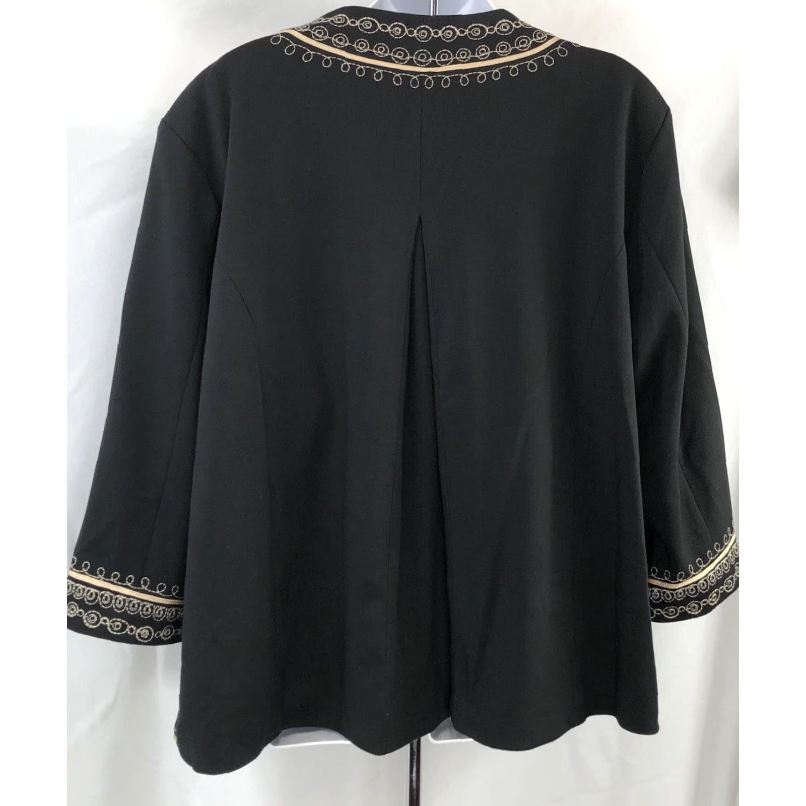 Vintage Lily Stanhope 1X Blk Gold Embroidered 3/4 Sleeve Jacket Wool? No, Poly Rayon Blend | Victorian Kimono Style City Coquette Size XL / US 12-14 / IT 48-50 - 3 Thumbnail