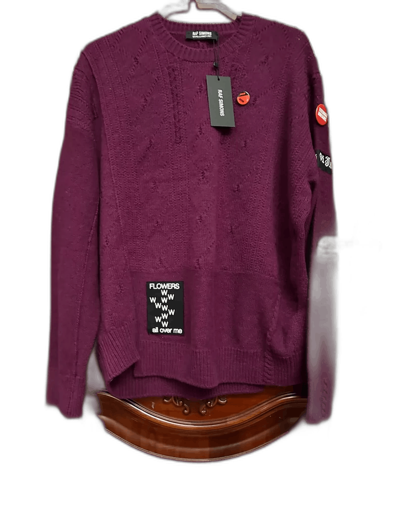 raf simons purple patch knit sweater
