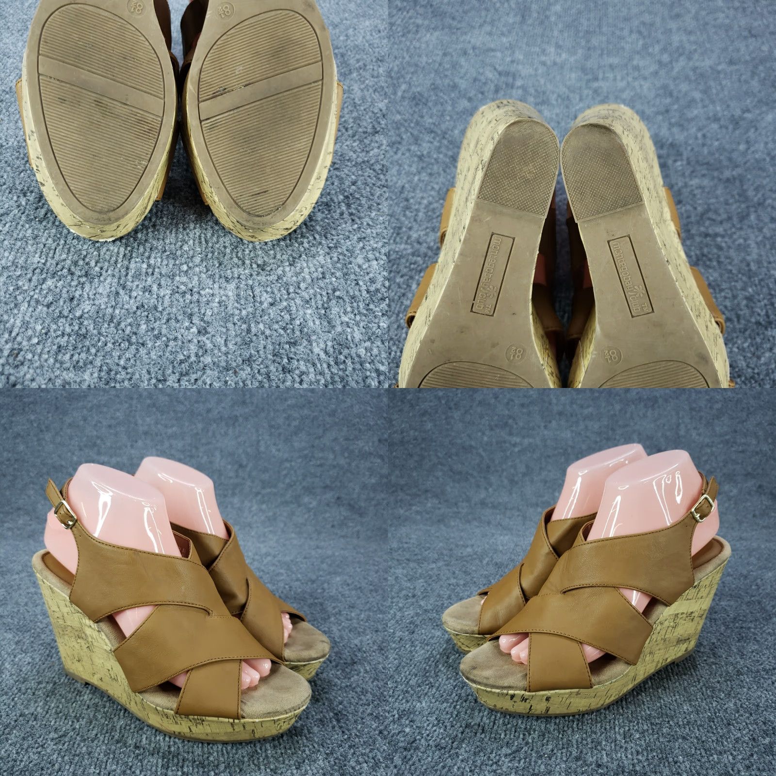 Vintage Montego Bay Club Wedge Sandals Womens 8.5 Extra Large XL Brown Espadrille Size US 7 / IT 37 - 8 Thumbnail