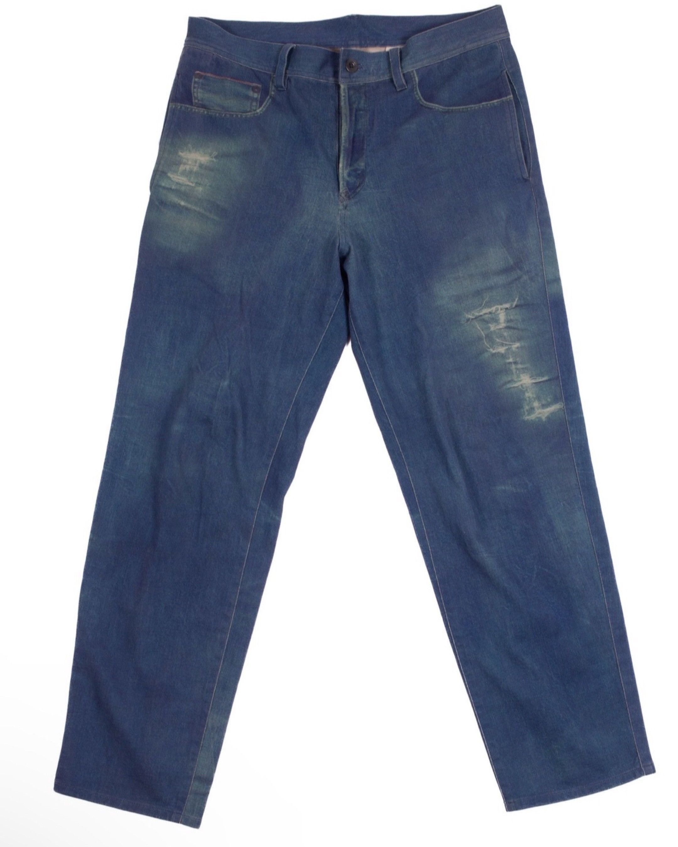 image of Yohji Yamamoto S/s 15 Trompe L'oeil Washed Blue Pants, Men's (Size 33)