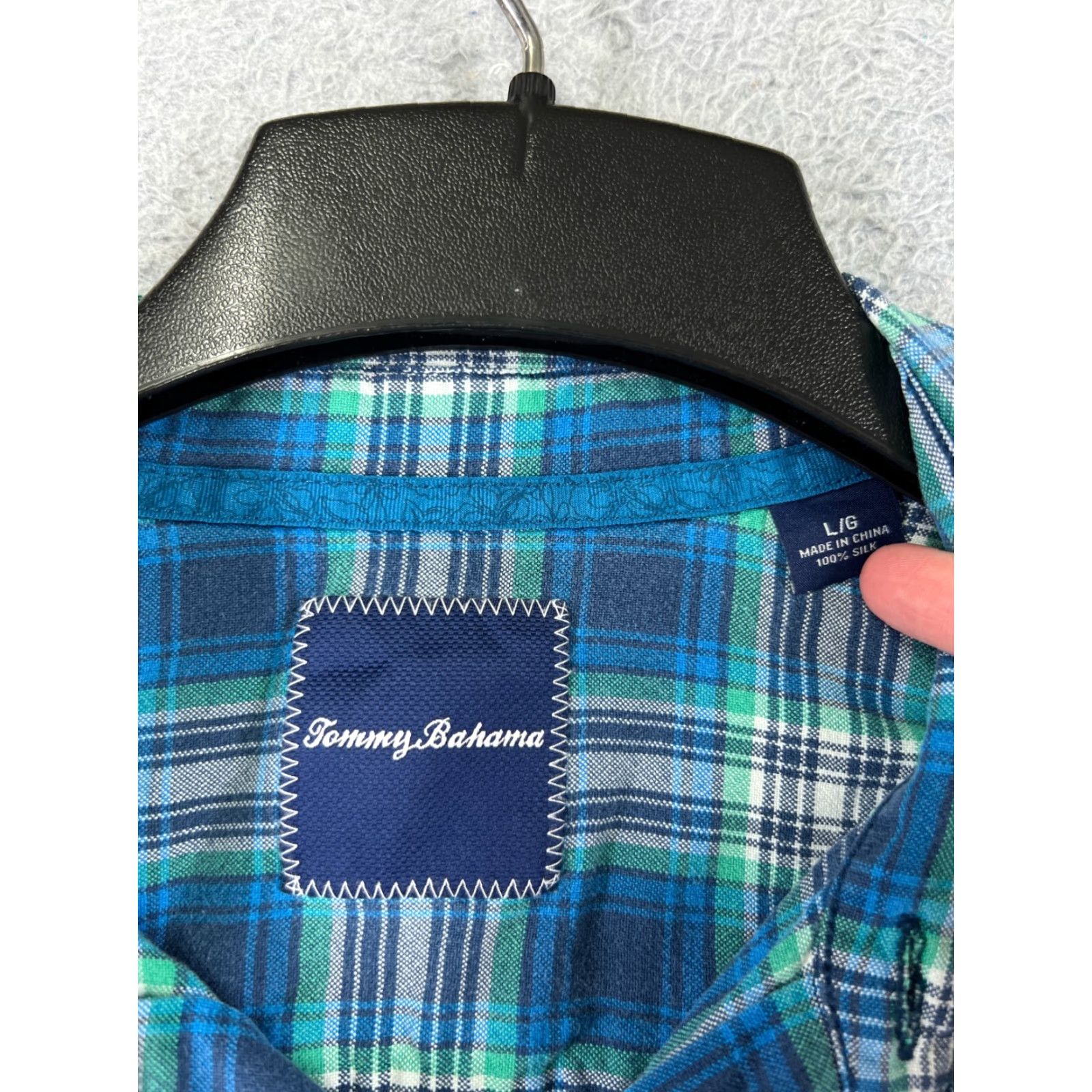 Tommy Bahama Tommy Bahama Shirt Men Large Blue Green Plaid Button-Up Pocket Silk Beach 100% Silk Vacation Aloha Resort Casual Mens Shirt Size US L / EU 52-54 / 3 - 7 Thumbnail