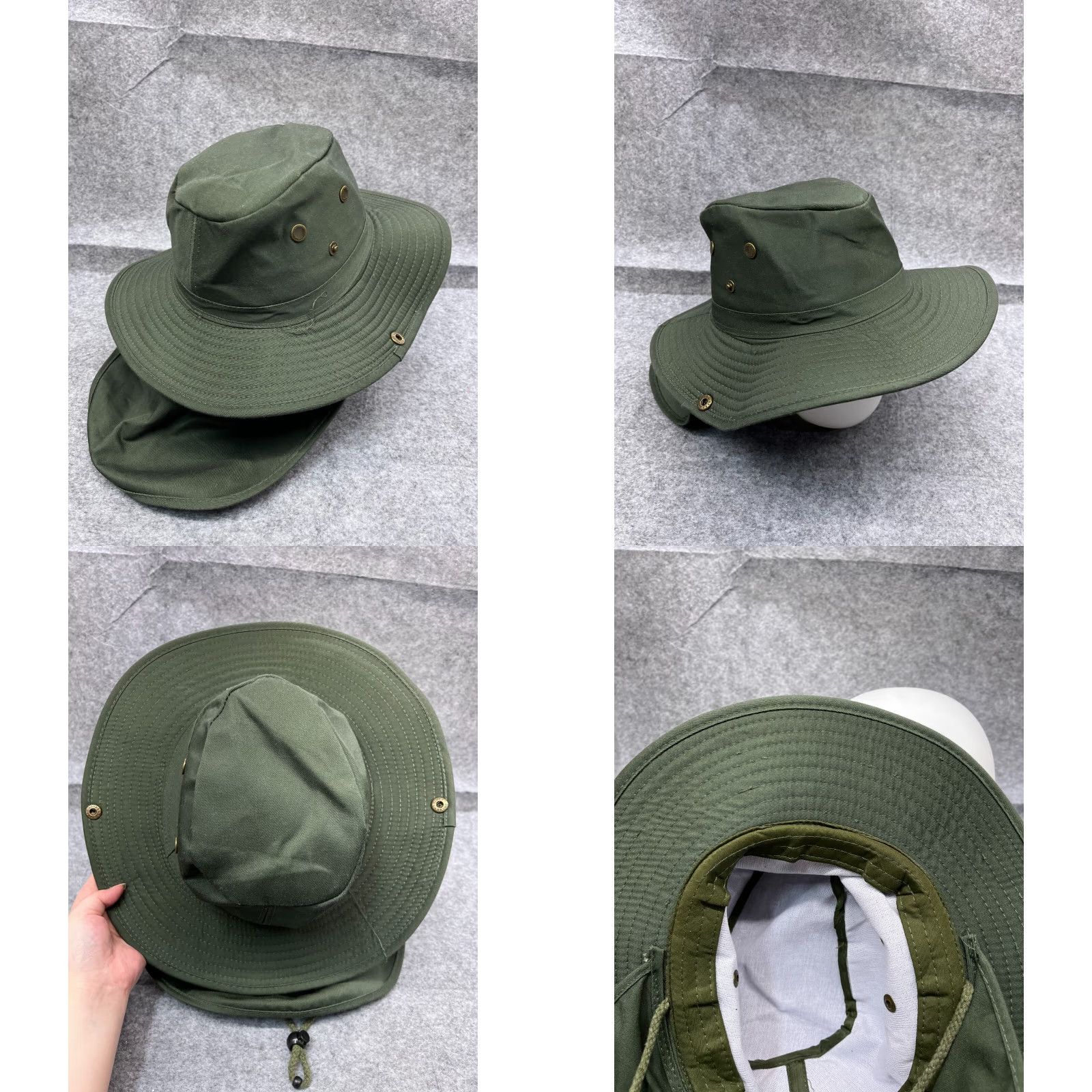 Vintage Unbranded Green Bucket Hat Adult Medium 100% Cotton Neck Flap Outdoor Fishing Camping Travel Unisex Size ONE SIZE - 8 Thumbnail
