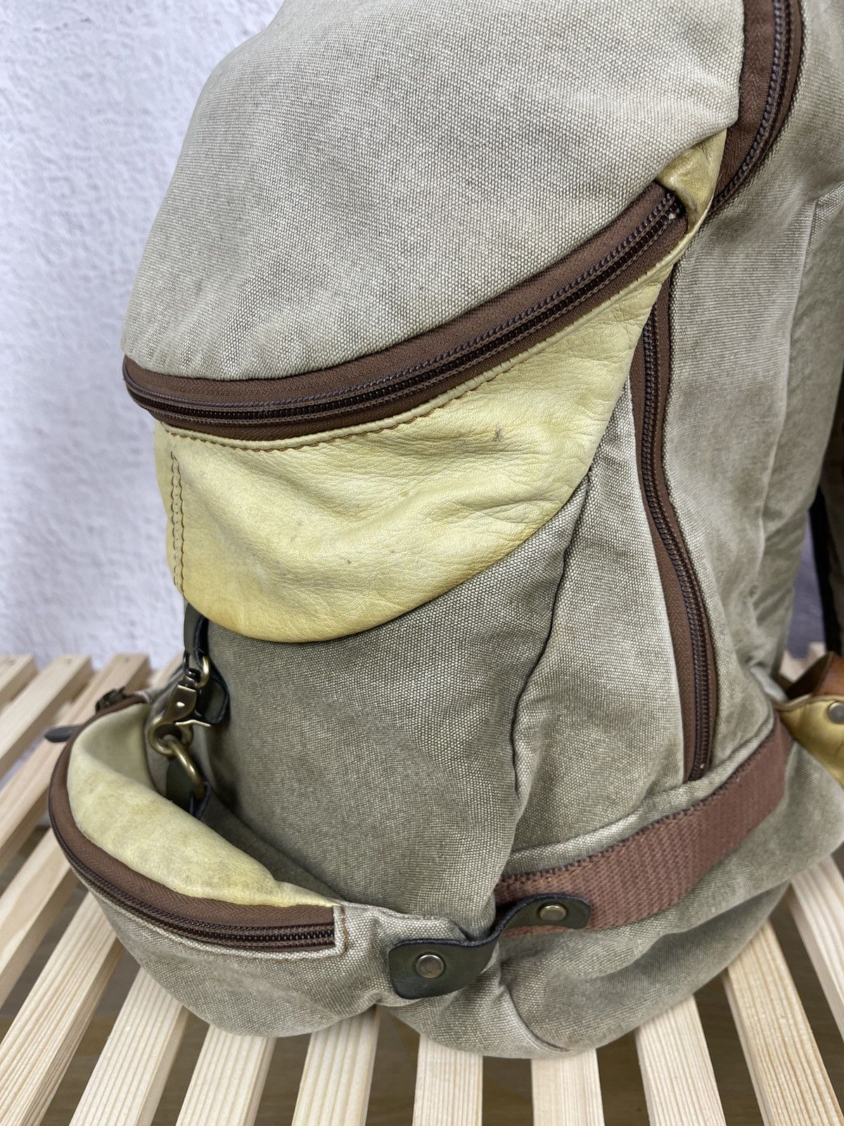 Vintage Vintage Avant Garde lyiami cotton leather backpack military Size ONE SIZE - 6 Thumbnail